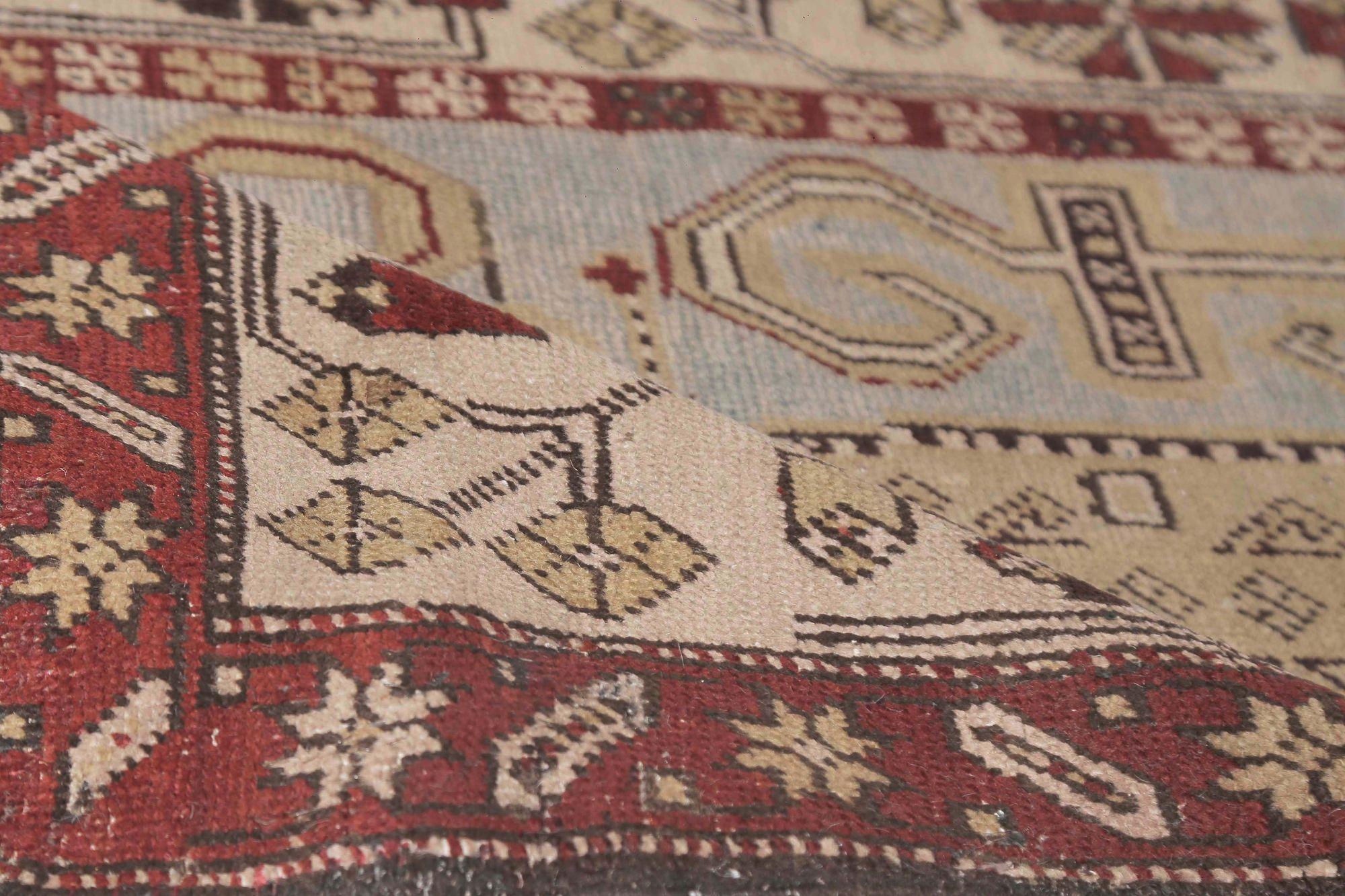 Persischer Mahal-Läufer - Wolle Elfenbein Hellblau Rot Design - 97649 im Zustand „Hervorragend“ im Angebot in Dallas, TX