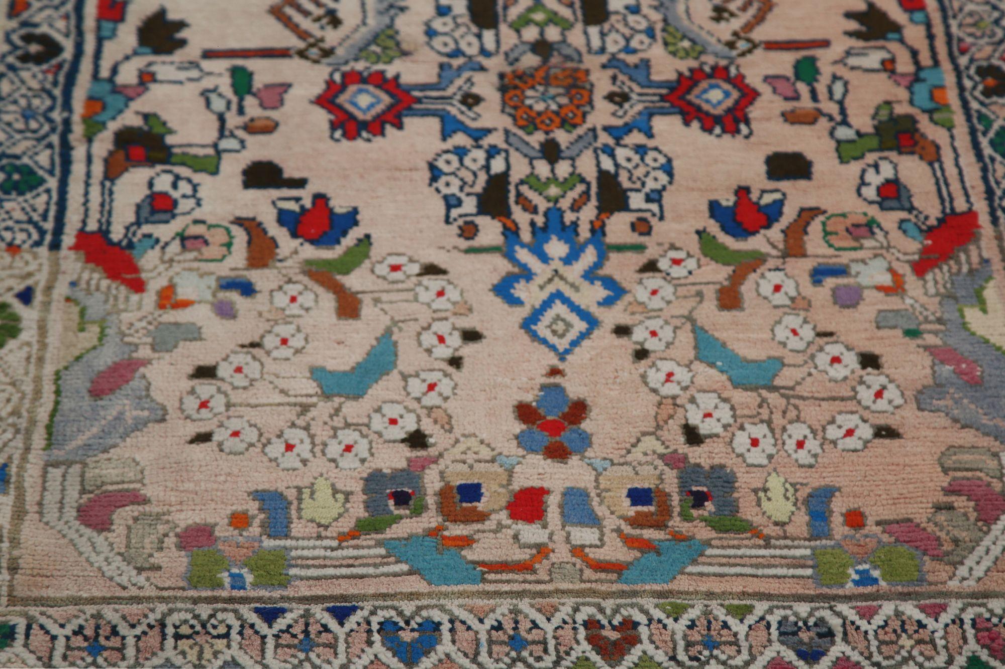 Persischer Mahal-Läufer aus Wolle - Elfenbein-rosa Design - 96972 (Irakisch) im Angebot
