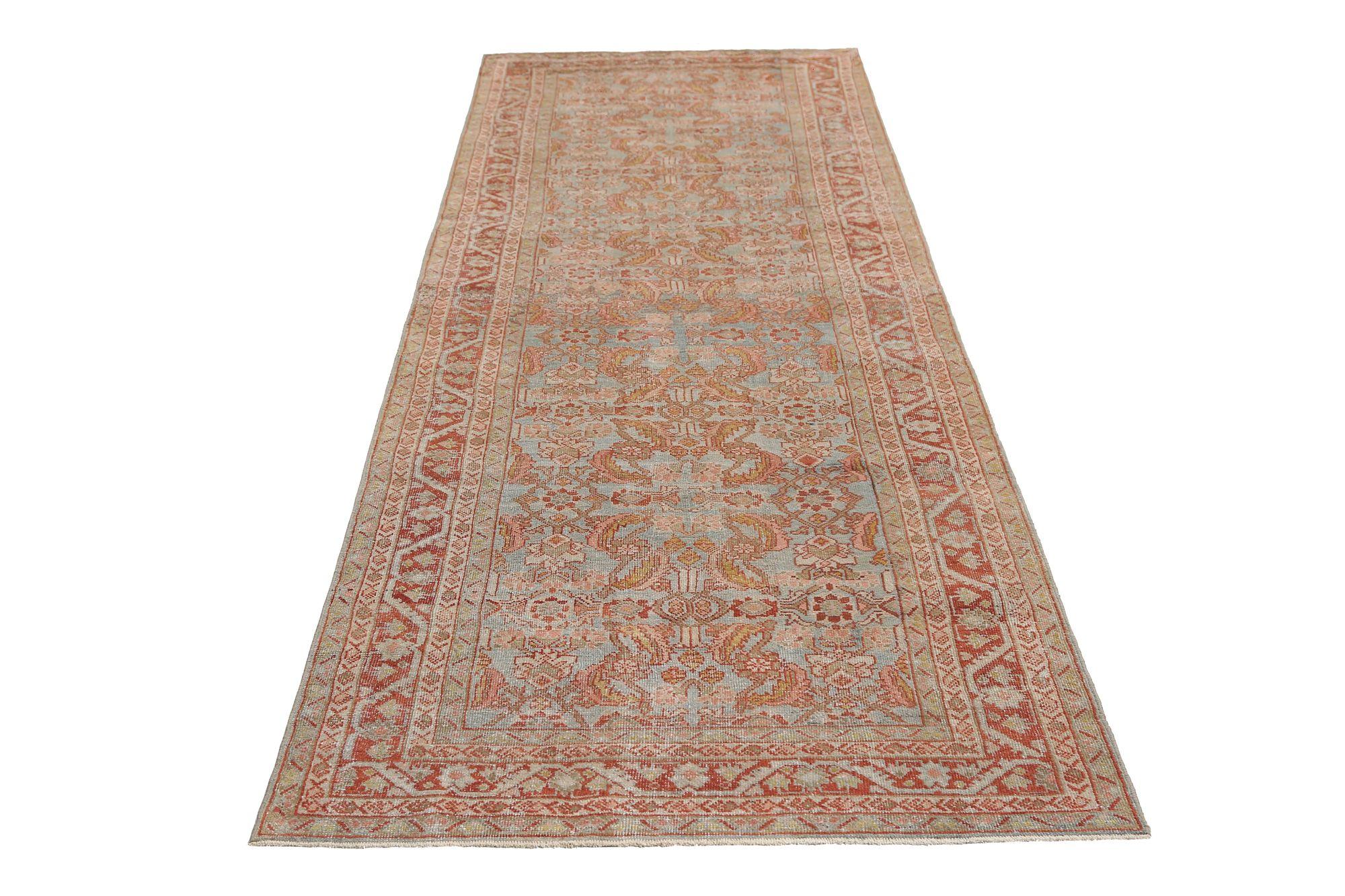 Persischer Mahal-Läufer - Wolle Hellblau Design - 97162 (20. Jahrhundert) im Angebot
