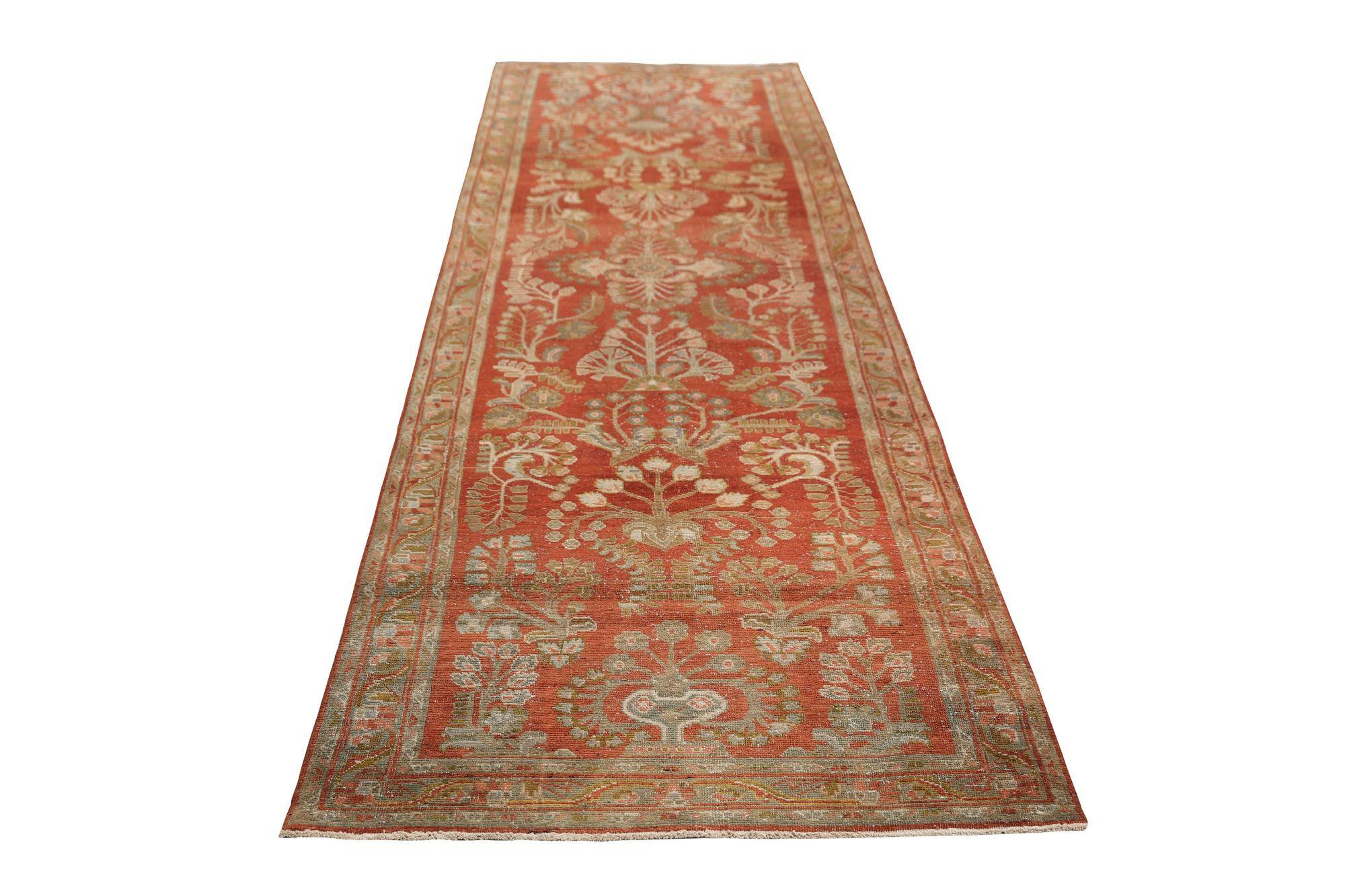 Persischer Mahal-Läufer aus Wolle – rotes Design – 96712 (20. Jahrhundert) im Angebot