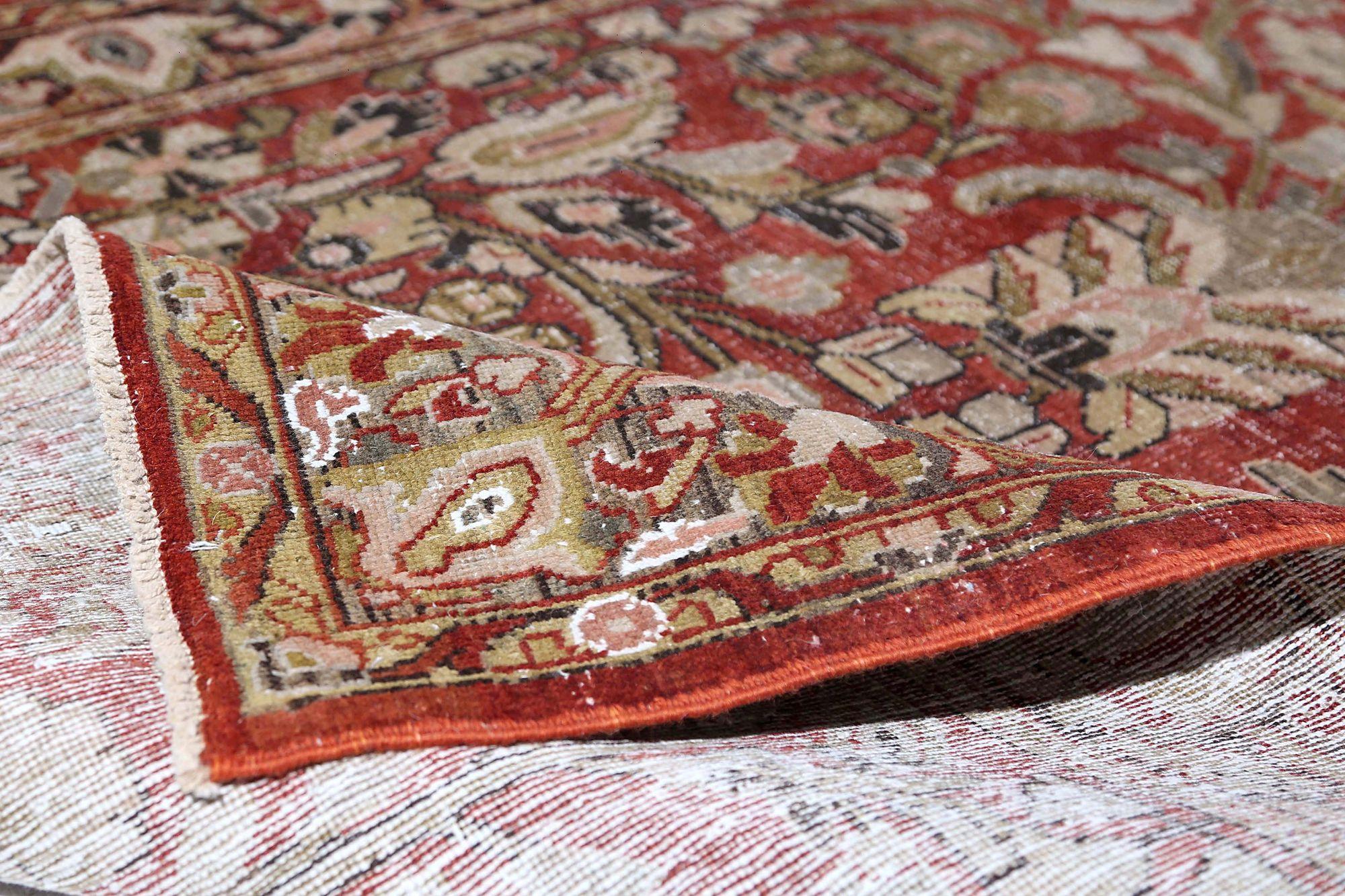 Persischer Mahal-Läufer aus Wolle – rotes Design – 96898 im Zustand „Hervorragend“ im Angebot in Dallas, TX