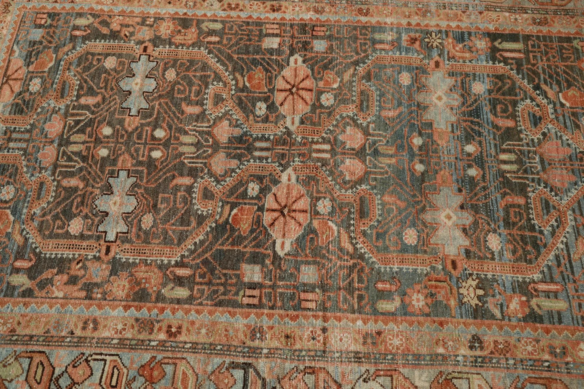 Persischer Mahal Kleiner Teppich CIRCA 1880 - Wolle Blau Braun Rosa Design - 99565 (Irakisch) im Angebot