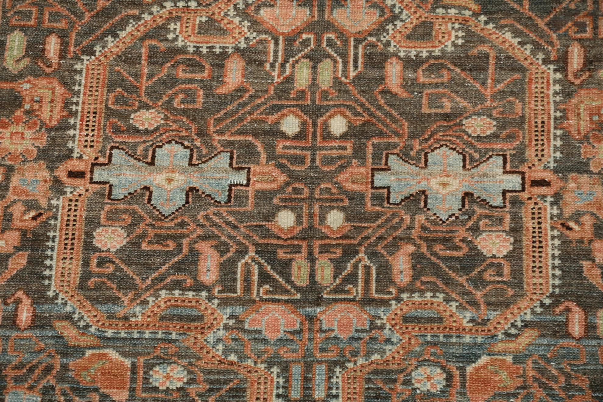 Persischer Mahal Kleiner Teppich CIRCA 1880 - Wolle Blau Braun Rosa Design - 99565 (Handgeknüpft) im Angebot