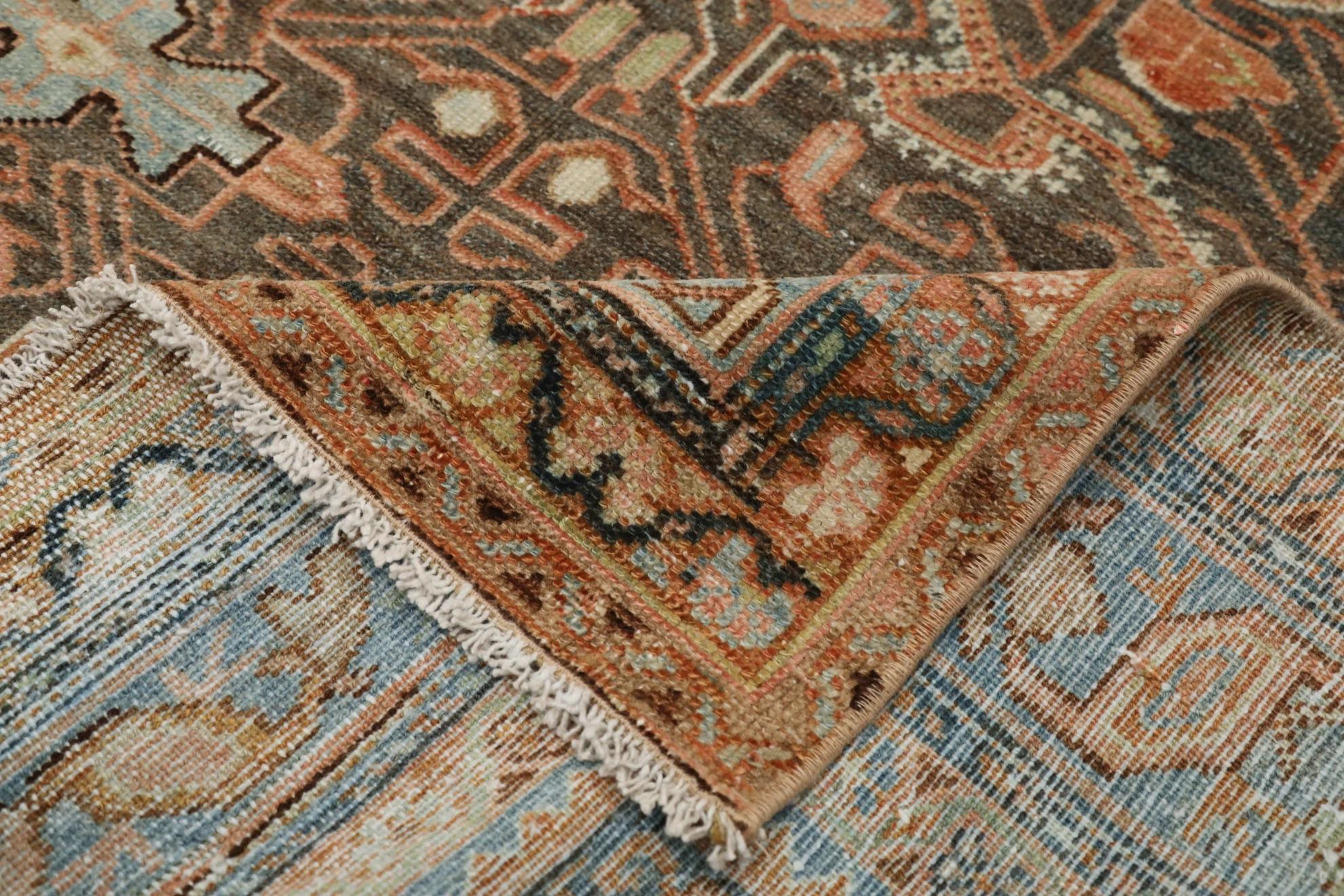 Persischer Mahal Kleiner Teppich CIRCA 1880 - Wolle Blau Braun Rosa Design - 99565 im Zustand „Hervorragend“ im Angebot in Dallas, TX
