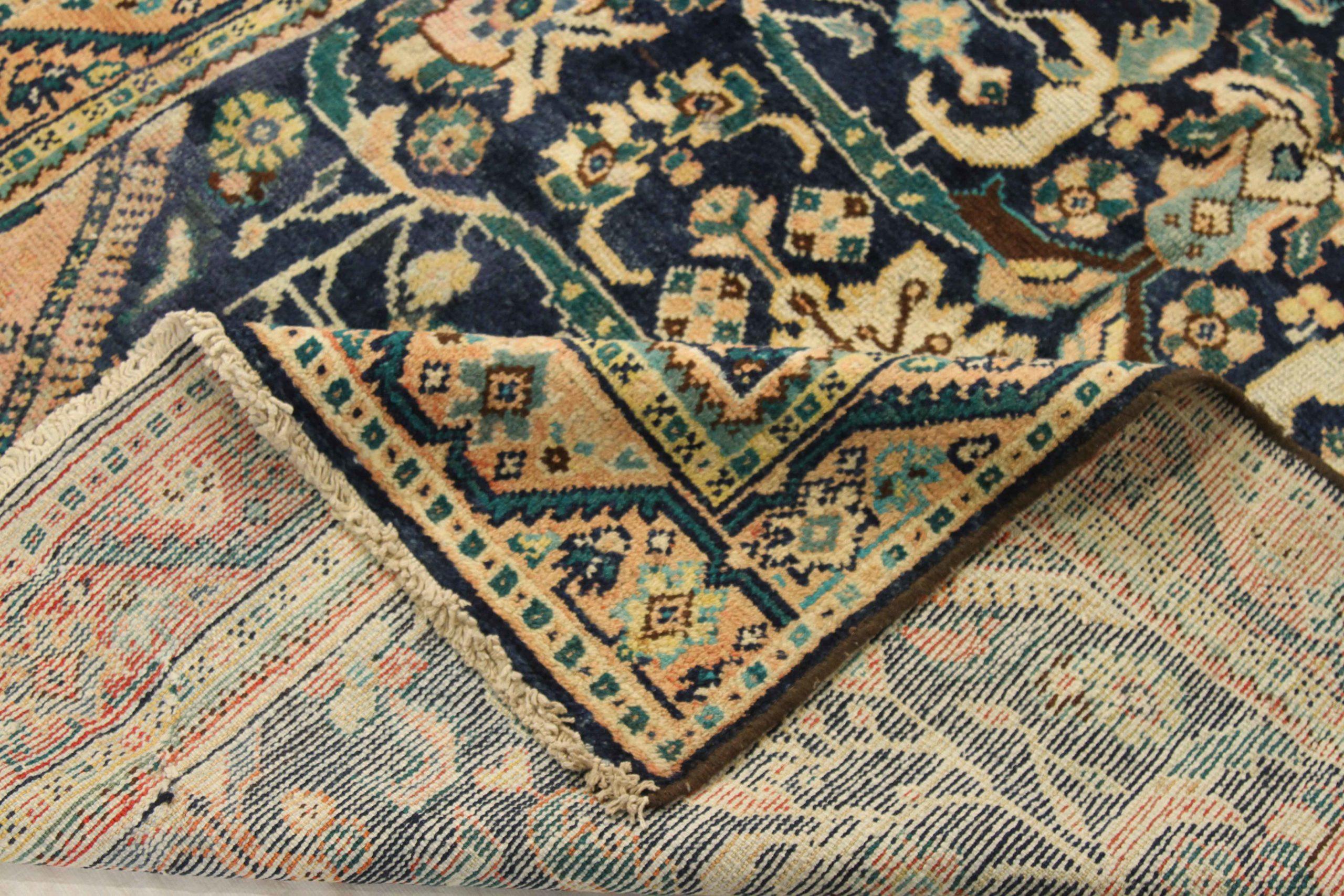 Persischer Mahal Kleiner Teppich - Wolle Blau Elfenbein Design - 75189 (Asiatisch) im Angebot