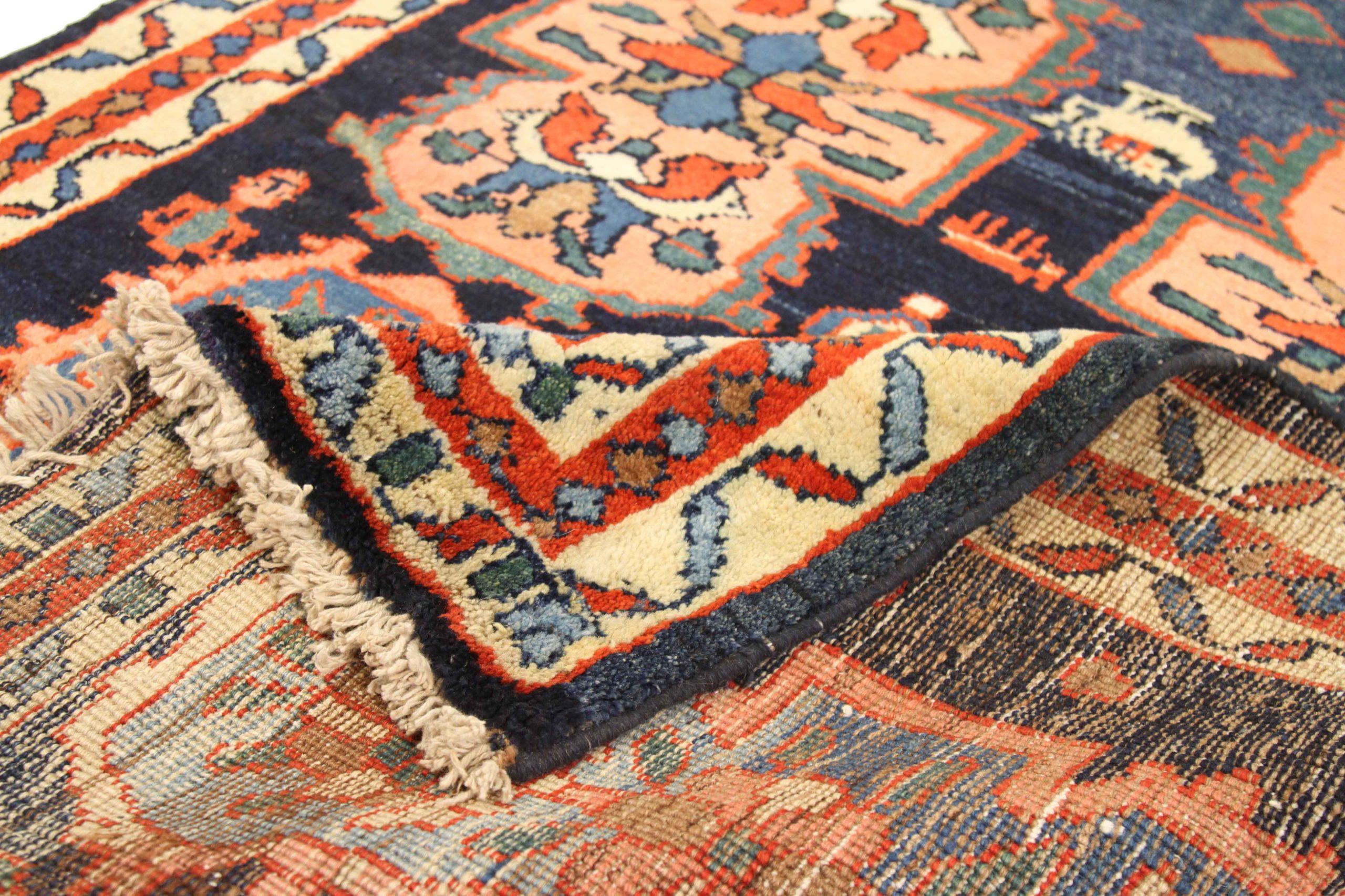 Persischer Mahal Kleiner Teppich - Wolle Blau Rosa Rot Design - 75198 (Asiatisch) im Angebot