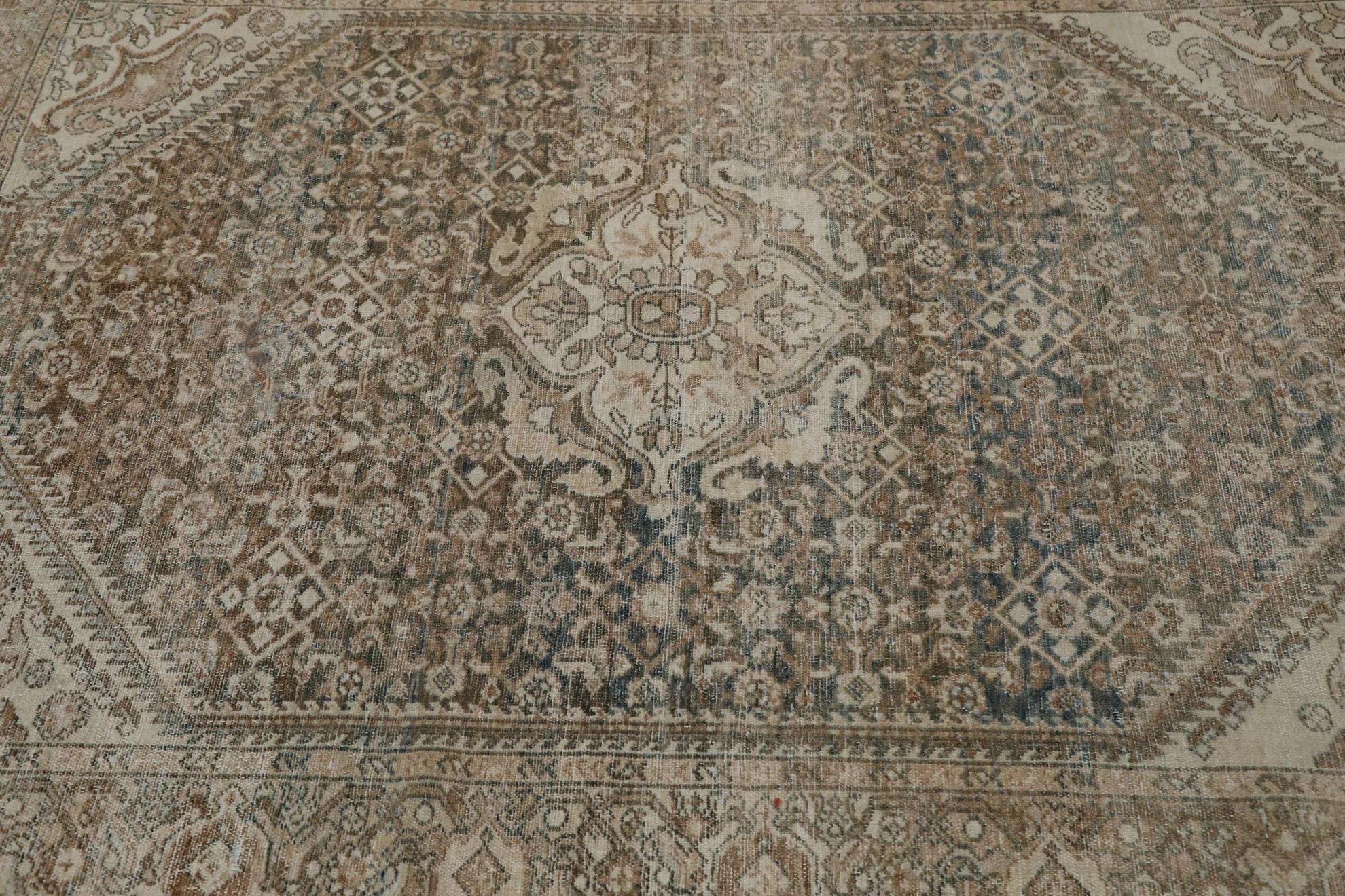Persischer Mahal Kleiner Teppich CIRCA 1880 - Wolle Braun Elfenbein Taupe Design - 99567 (Böhmisch) im Angebot