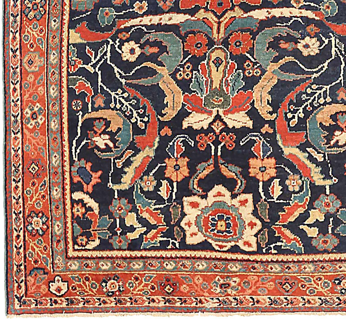 Persischer Mahal Kleiner Teppich - Wolle Elfenbein Marineblau Rot 71414 (Asiatisch) im Angebot