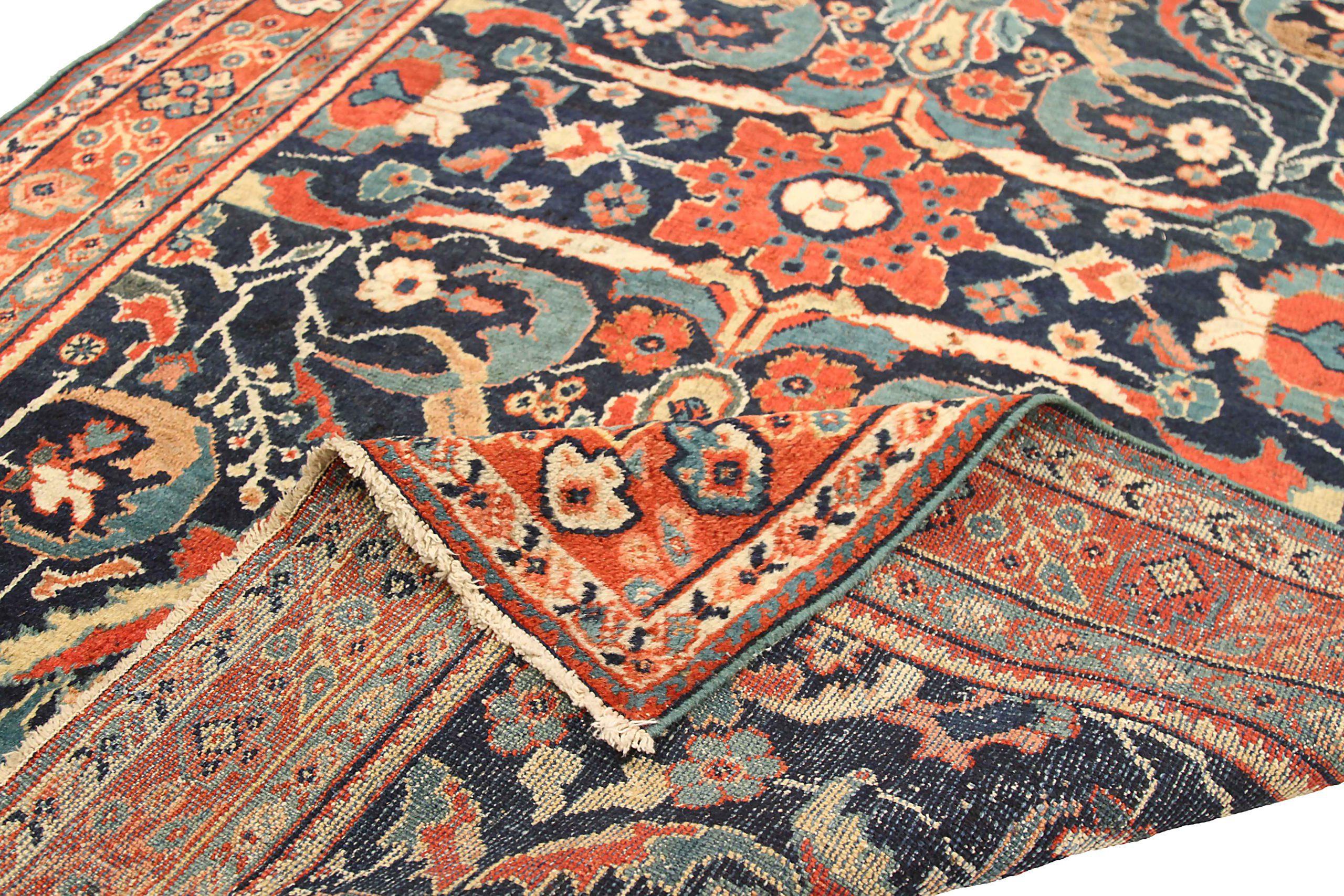 Persischer Mahal Kleiner Teppich - Wolle Elfenbein Marineblau Rot 71414 im Zustand „Hervorragend“ im Angebot in Dallas, TX