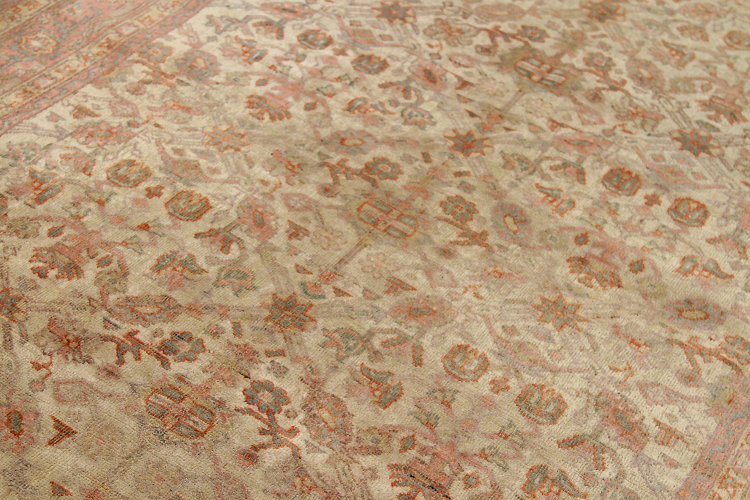 Persischer Mahal Kleiner Teppich - Wolle Elfenbeinrosa Design - 91943 im Zustand „Hervorragend“ im Angebot in Dallas, TX