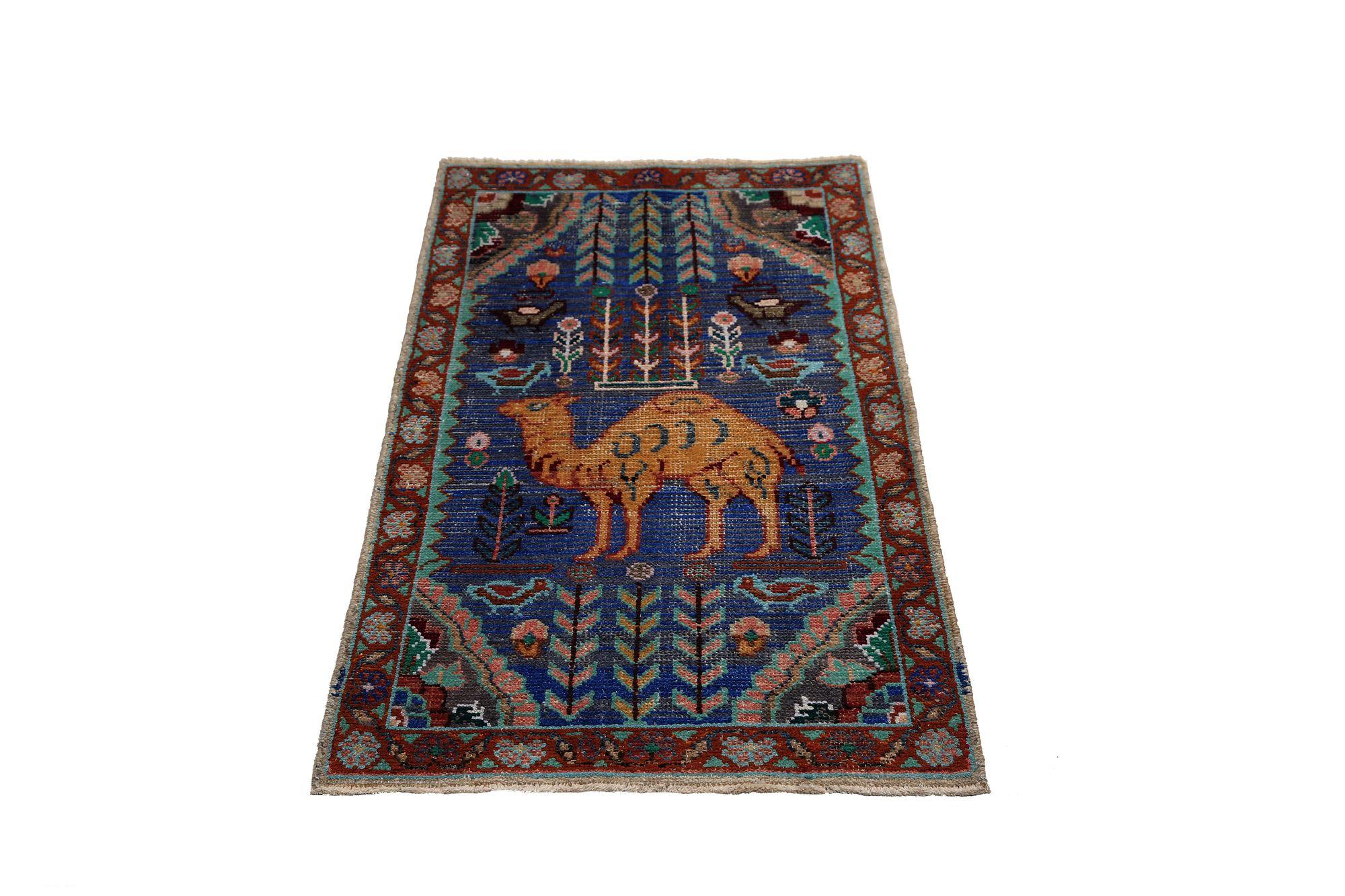 Persischer Mahal Kleiner Teppich - Wollblaues Design - 96949 (Irakisch) im Angebot