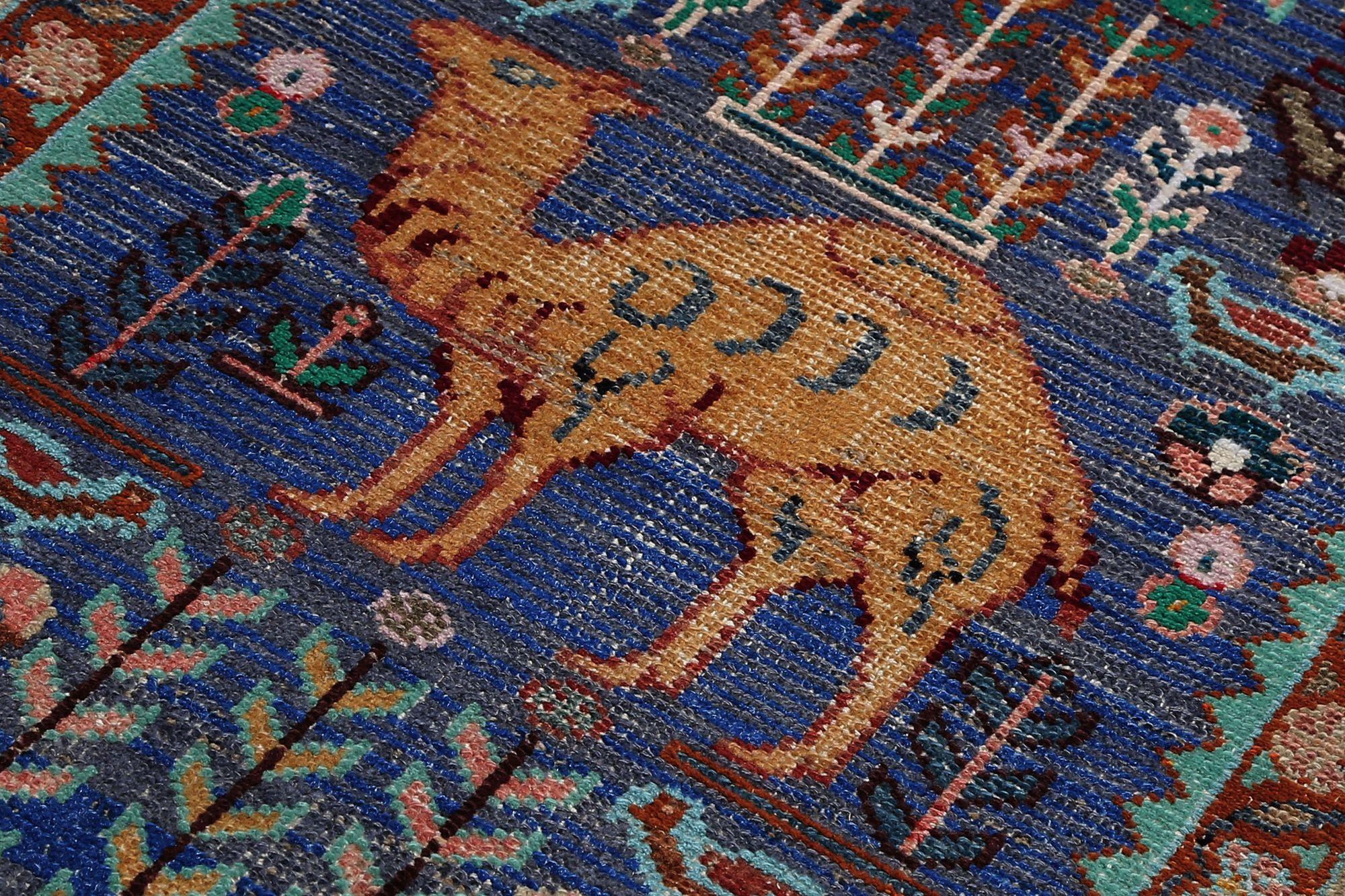 Persischer Mahal Kleiner Teppich - Wollblaues Design - 96949 im Zustand „Hervorragend“ im Angebot in Dallas, TX