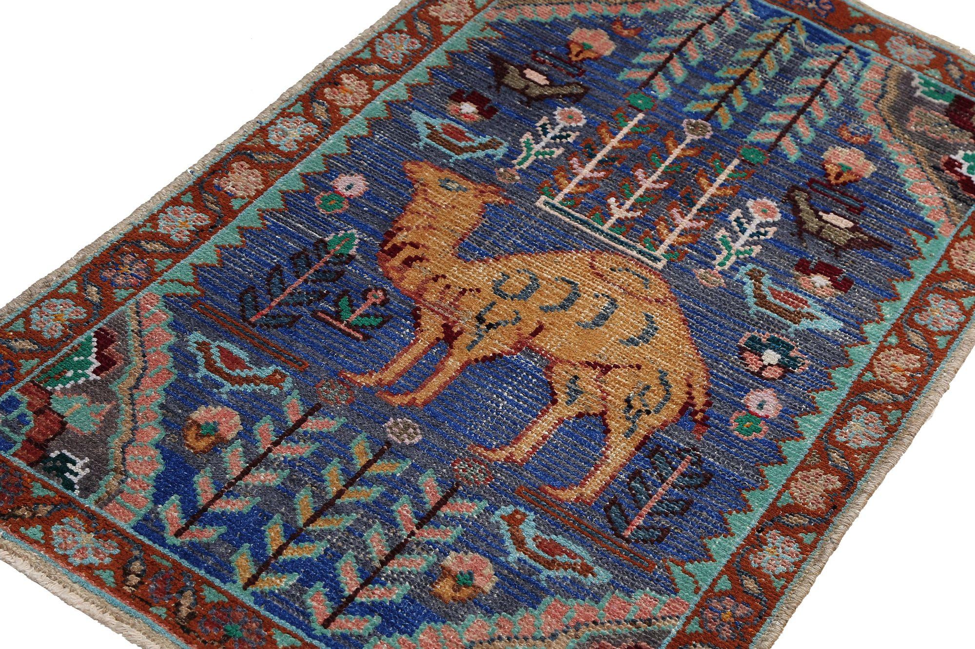 Persischer Mahal Kleiner Teppich - Wollblaues Design - 96949 (20. Jahrhundert) im Angebot