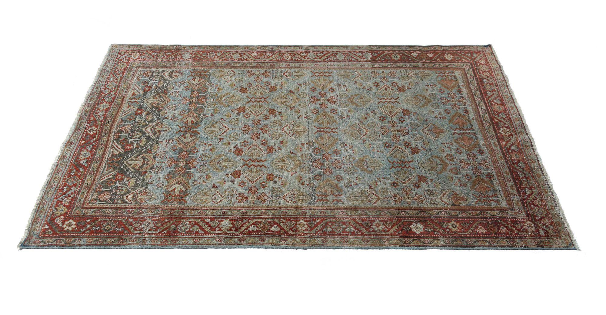 Persischer Mahal Kleiner Teppich - Wolle Blau Rot Design - 97541 im Zustand „Hervorragend“ im Angebot in Dallas, TX