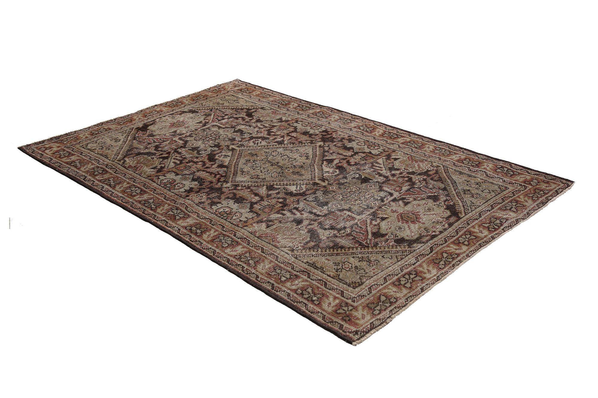 Iracheno Tappeto Persiano Mahal Small - Lana Marrone Avorio Rosso Design - 96797 in vendita