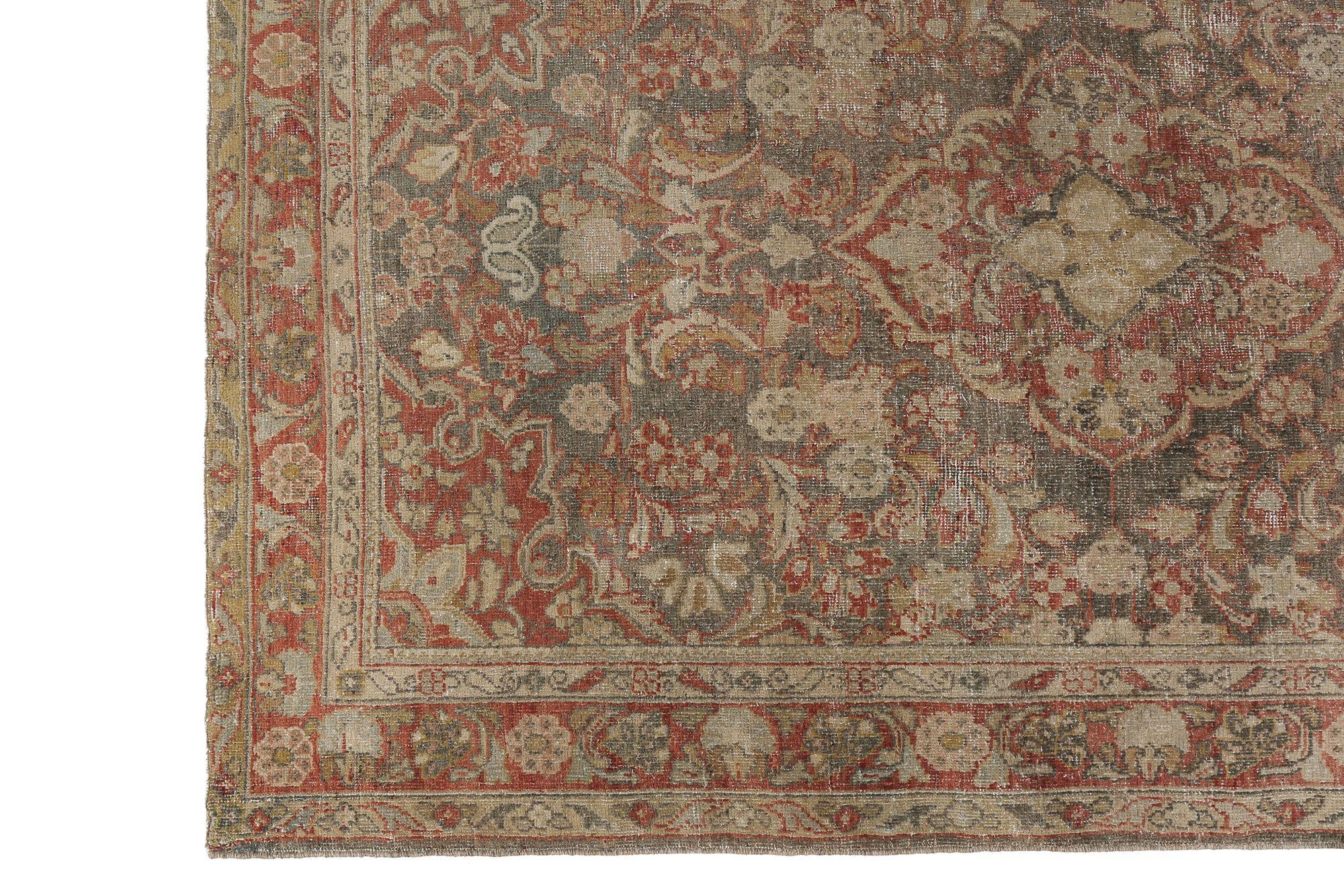 Entdecken Sie die Eleganz des persischen Mahal mit dem kleinen Teppich CIRCA 1910. Dieses exklusive Design aus Wolle und GrayRed ist perfekt, um Ihren Raum zu verschönern.