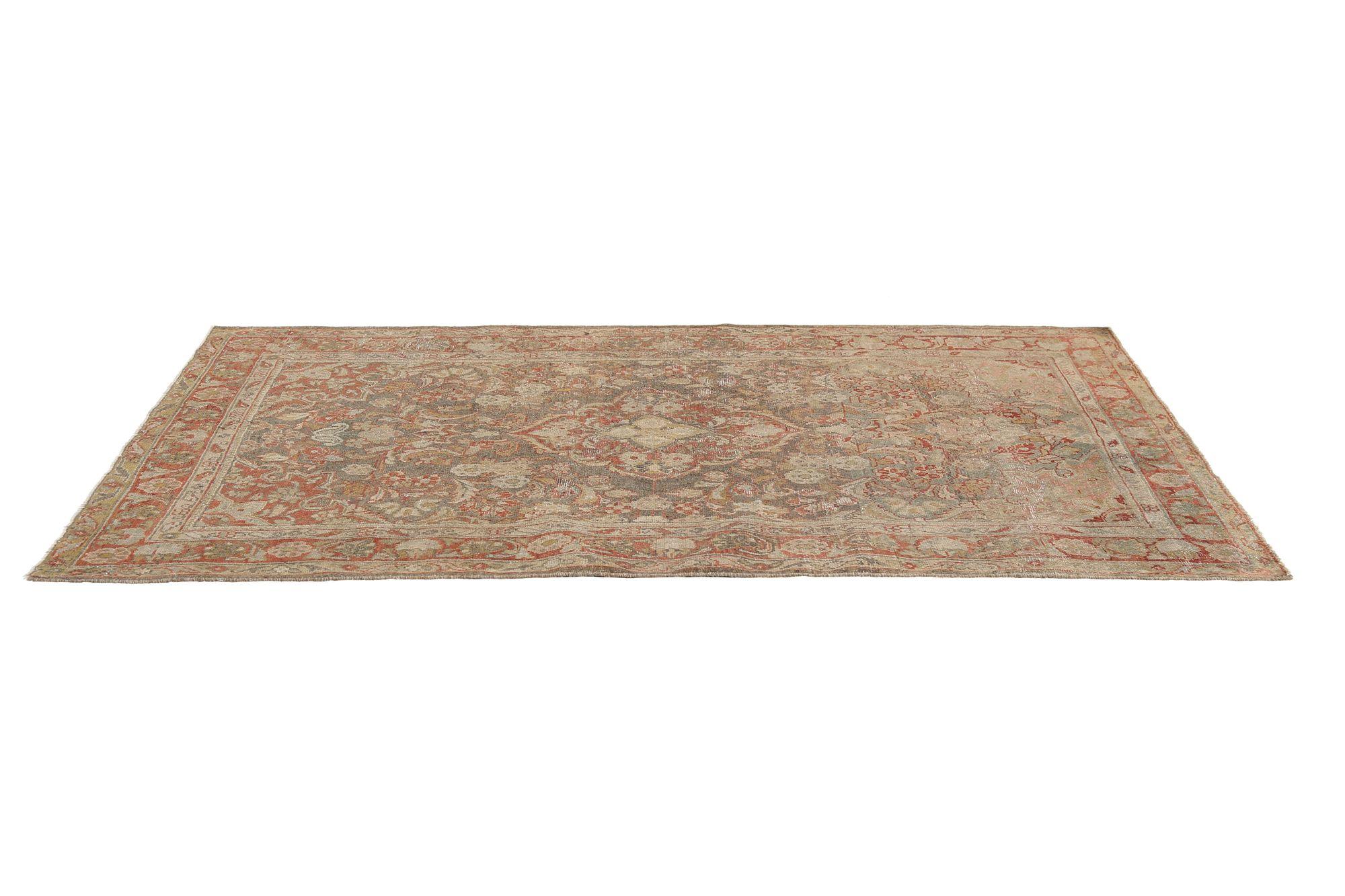 Persian Mahal Kleiner Teppich - Wolle Grau Rot Design - 97665 (20. Jahrhundert) im Angebot