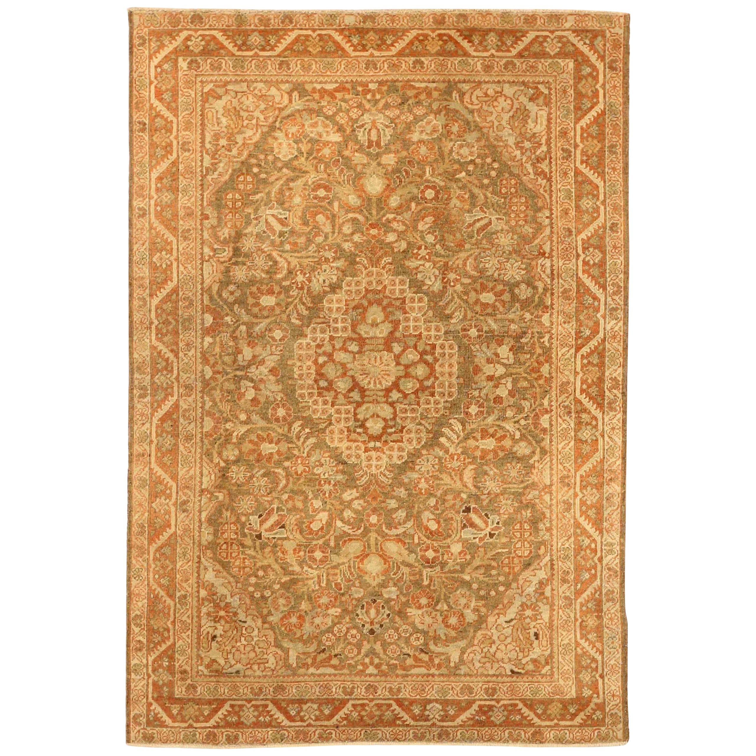 Persischer Mahal Kleiner Teppich - Wolle Grün Elfenbein Rot Design - 75721