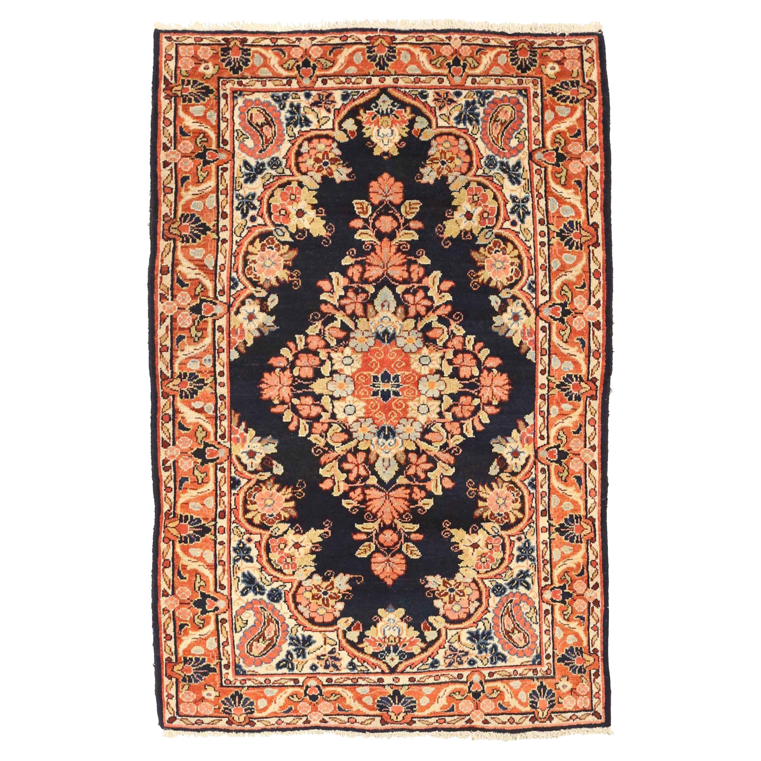Persischer Mahal Kleiner Teppich - Wolle Elfenbein Marineblau Rosa 75009