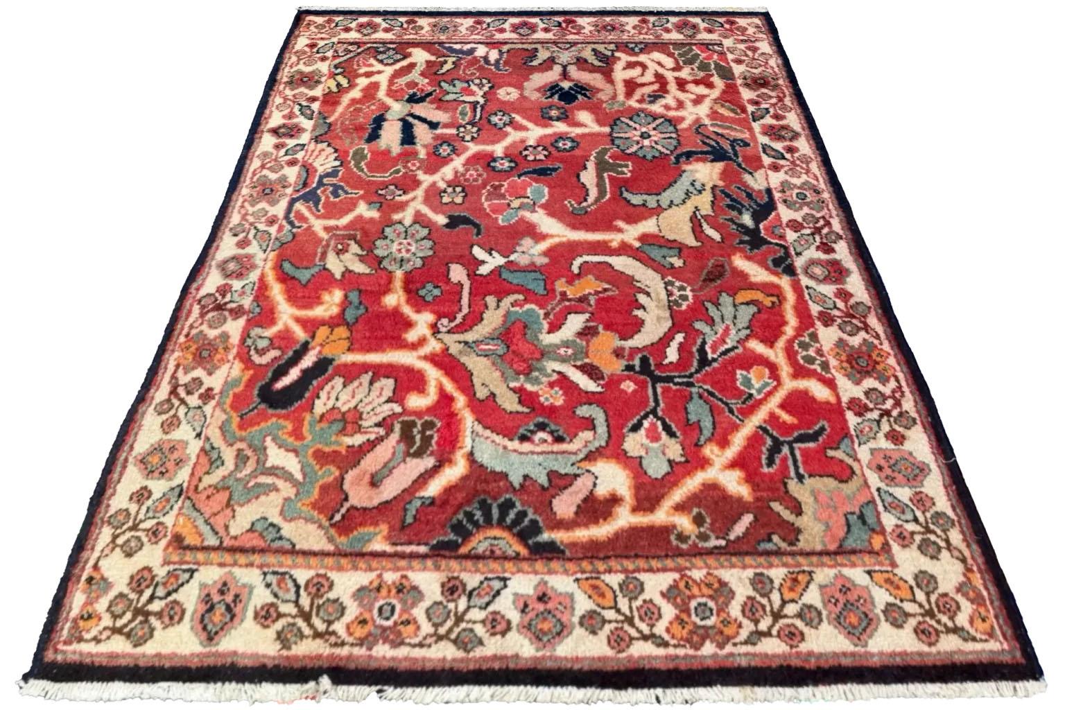 Asian Antique Persian Small Rug - Mahal Design - Red & Ivory For Sale