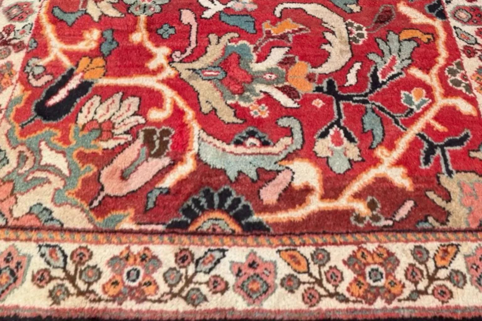Hand-Woven Antique Persian Small Rug - Mahal Design - Red & Ivory For Sale