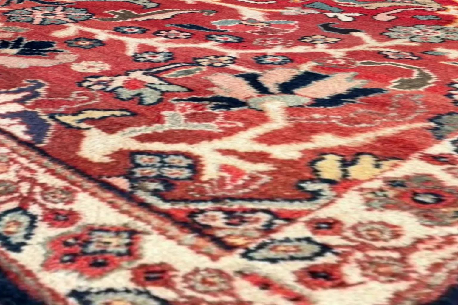 Wool Antique Persian Small Rug - Mahal Design - Red & Ivory For Sale