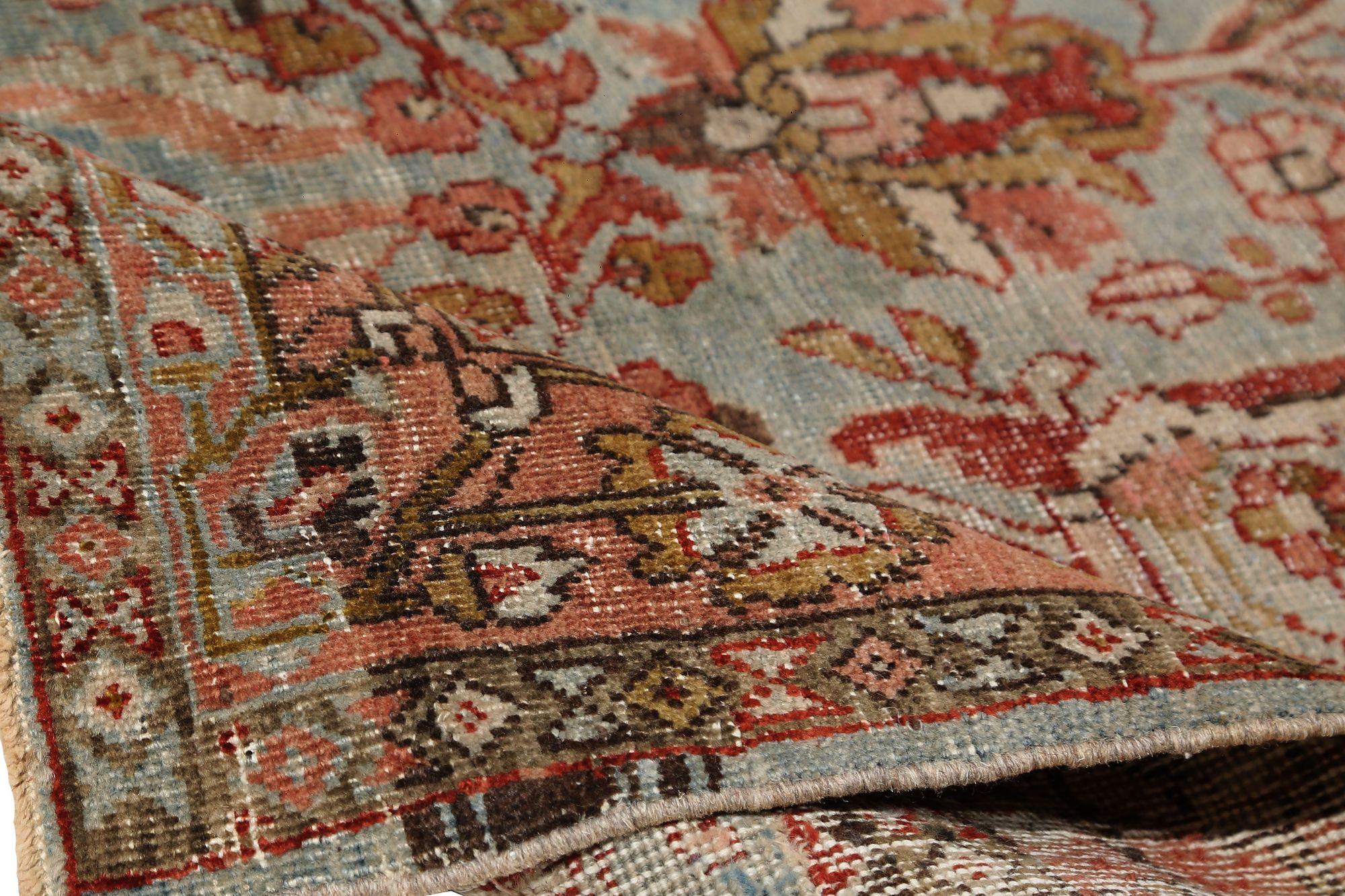 Persian Mahal Kleiner Teppich - Wolle Hellblau Rosa Design - 97688 (Irakisch) im Angebot
