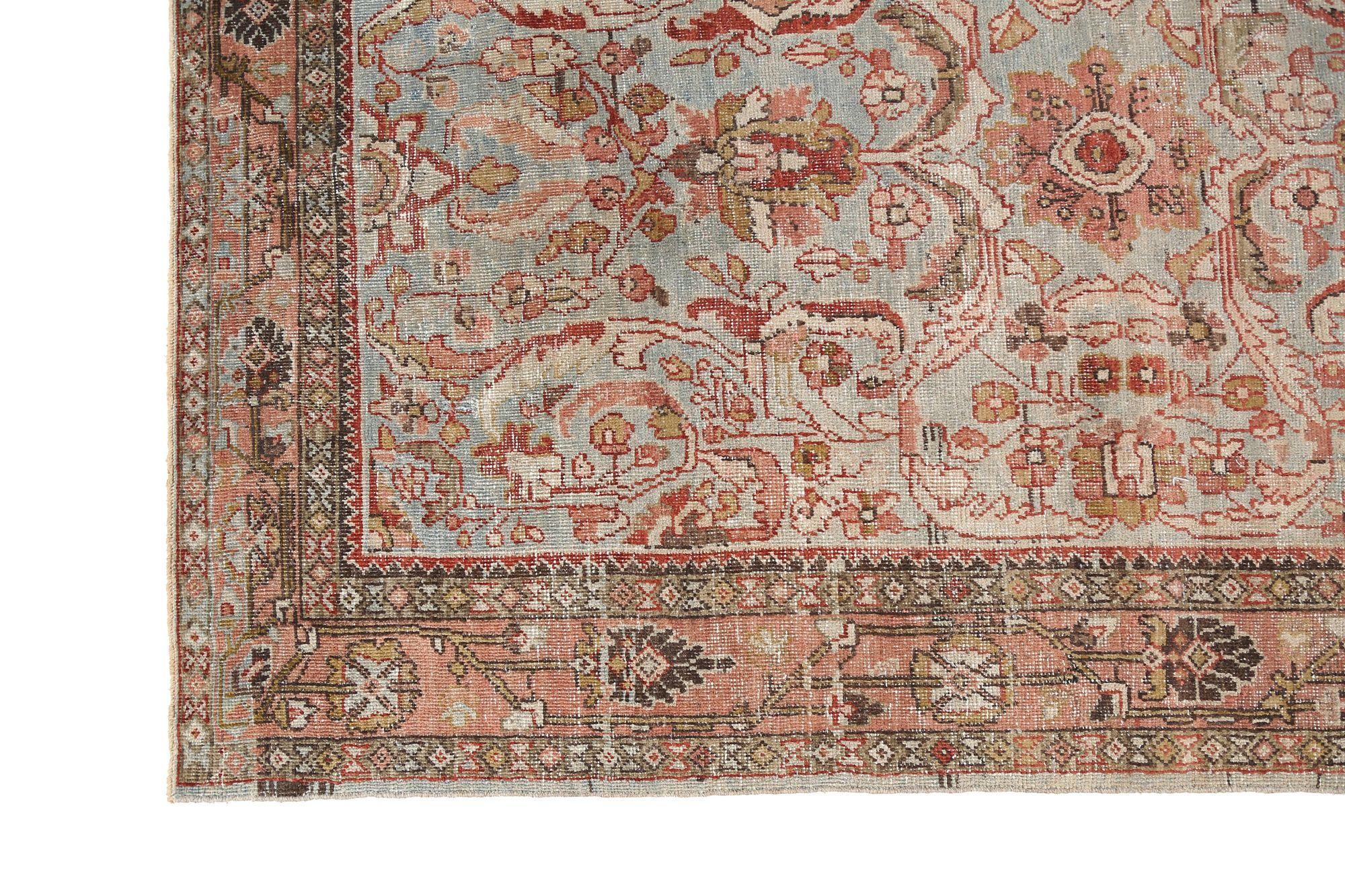 Persian Mahal Kleiner Teppich - Wolle Hellblau Rosa Design - 97688 im Zustand „Hervorragend“ im Angebot in Dallas, TX