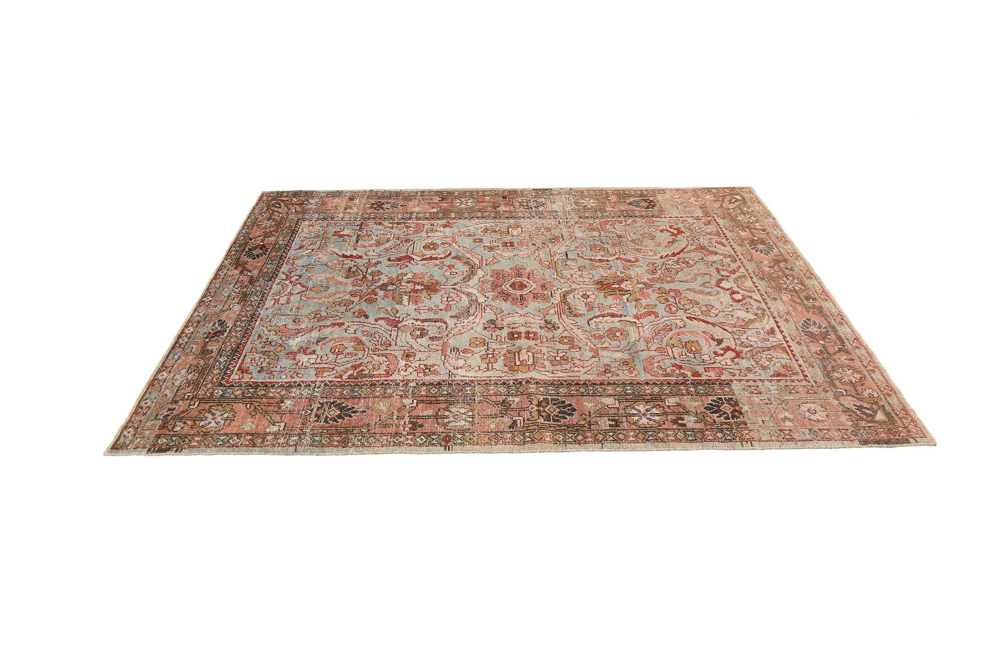 Persian Mahal Kleiner Teppich - Wolle Hellblau Rosa Design - 97688 (20. Jahrhundert) im Angebot