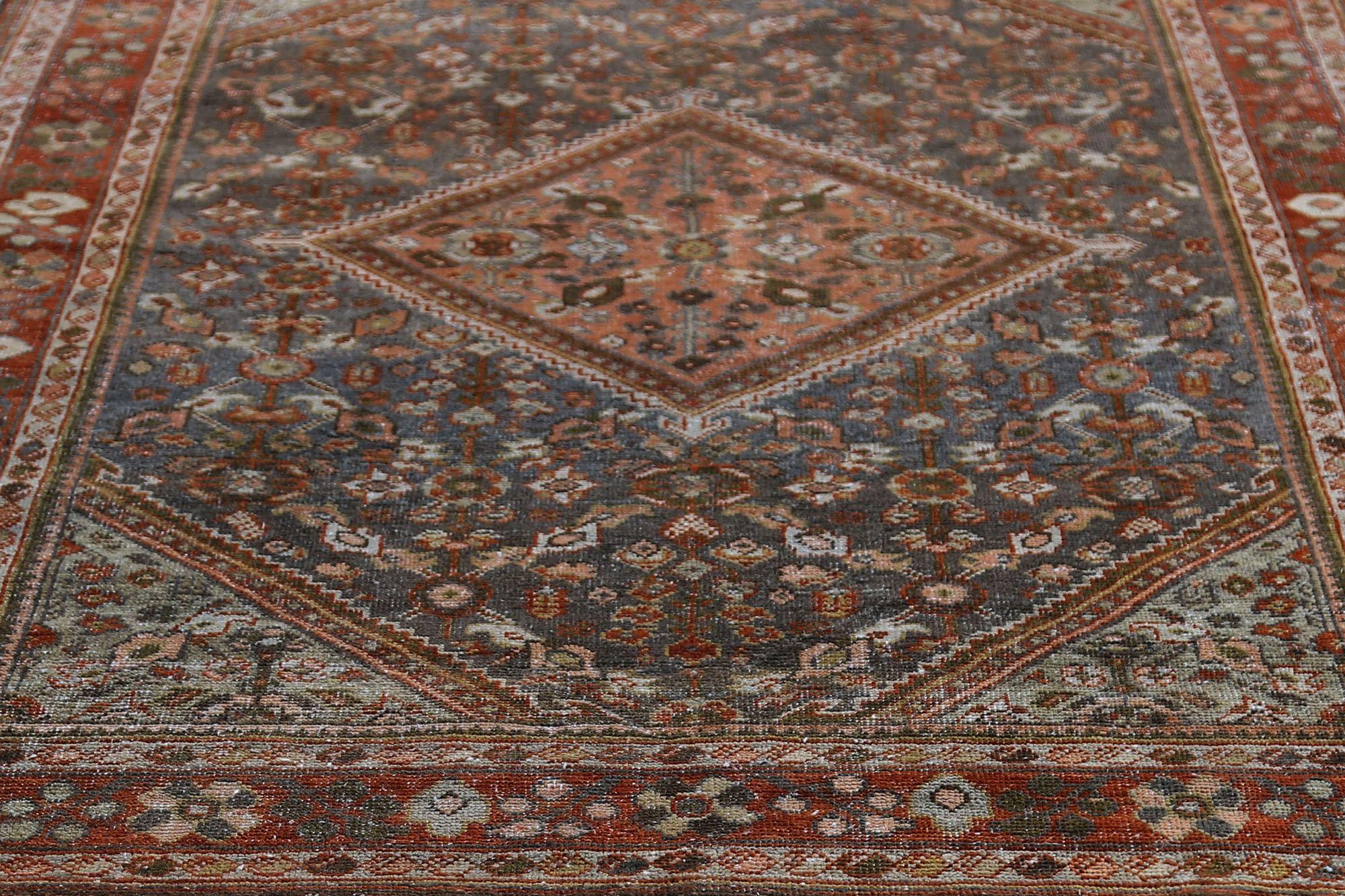 Persian Mahal Kleiner Teppich aus Wolle in Marineblau, Blau und Rot mit Design - 97116 im Zustand „Hervorragend“ im Angebot in Dallas, TX