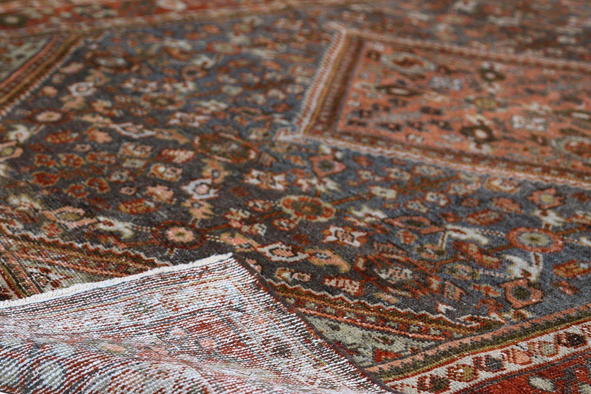 Persian Mahal Kleiner Teppich aus Wolle in Marineblau, Blau und Rot mit Design - 97116 (20. Jahrhundert) im Angebot