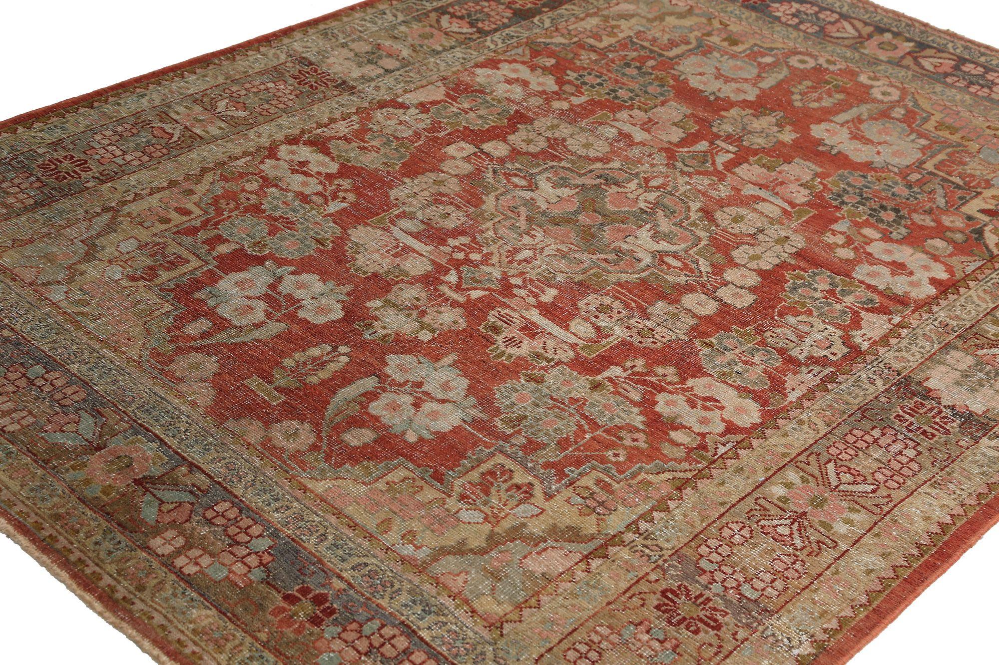 Persischer Mahal Kleiner Teppich - Wolle Rot Design - 96708 im Zustand „Hervorragend“ im Angebot in Dallas, TX