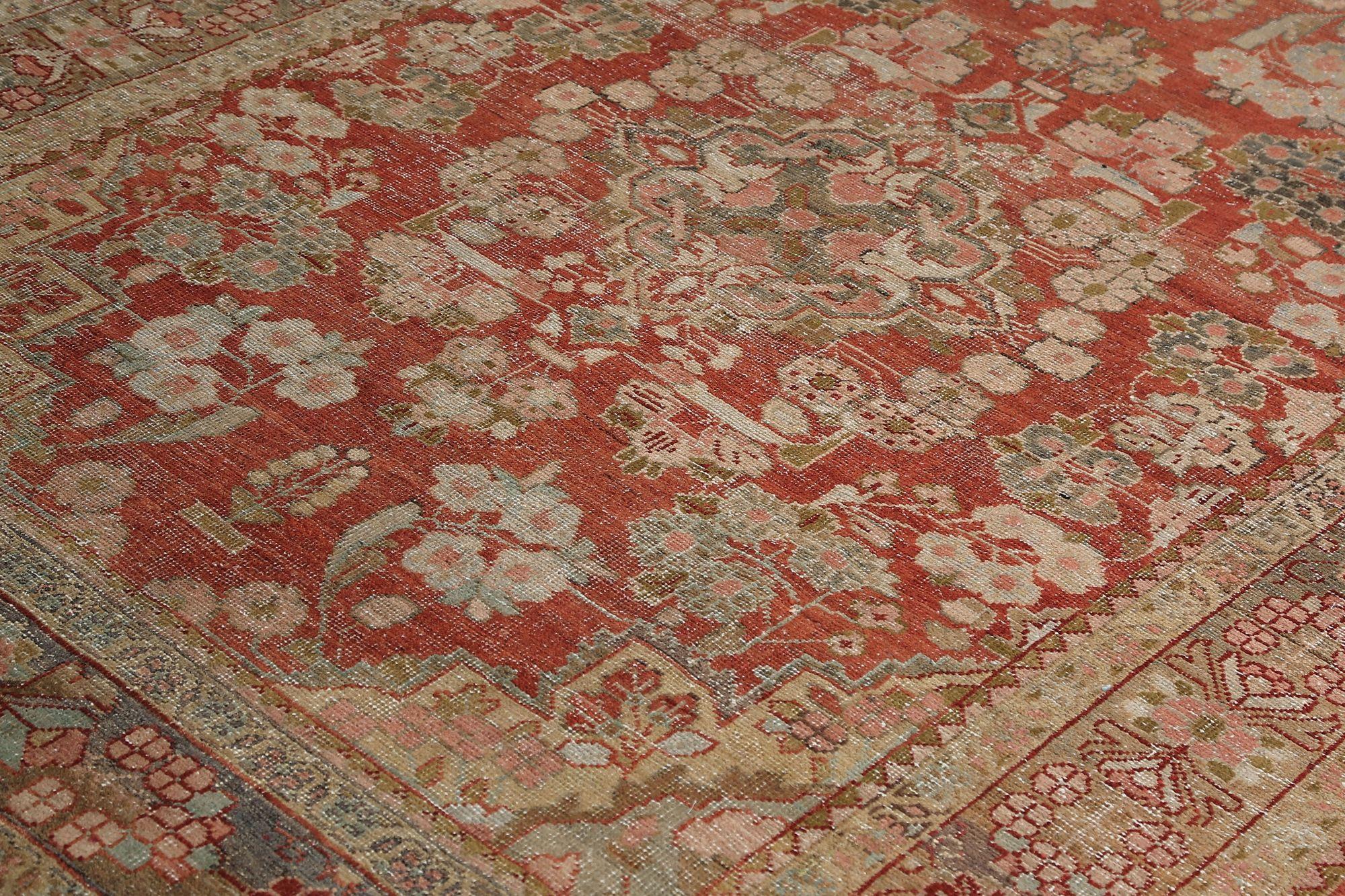 Persischer Mahal Kleiner Teppich - Wolle Rot Design - 96708 (20. Jahrhundert) im Angebot