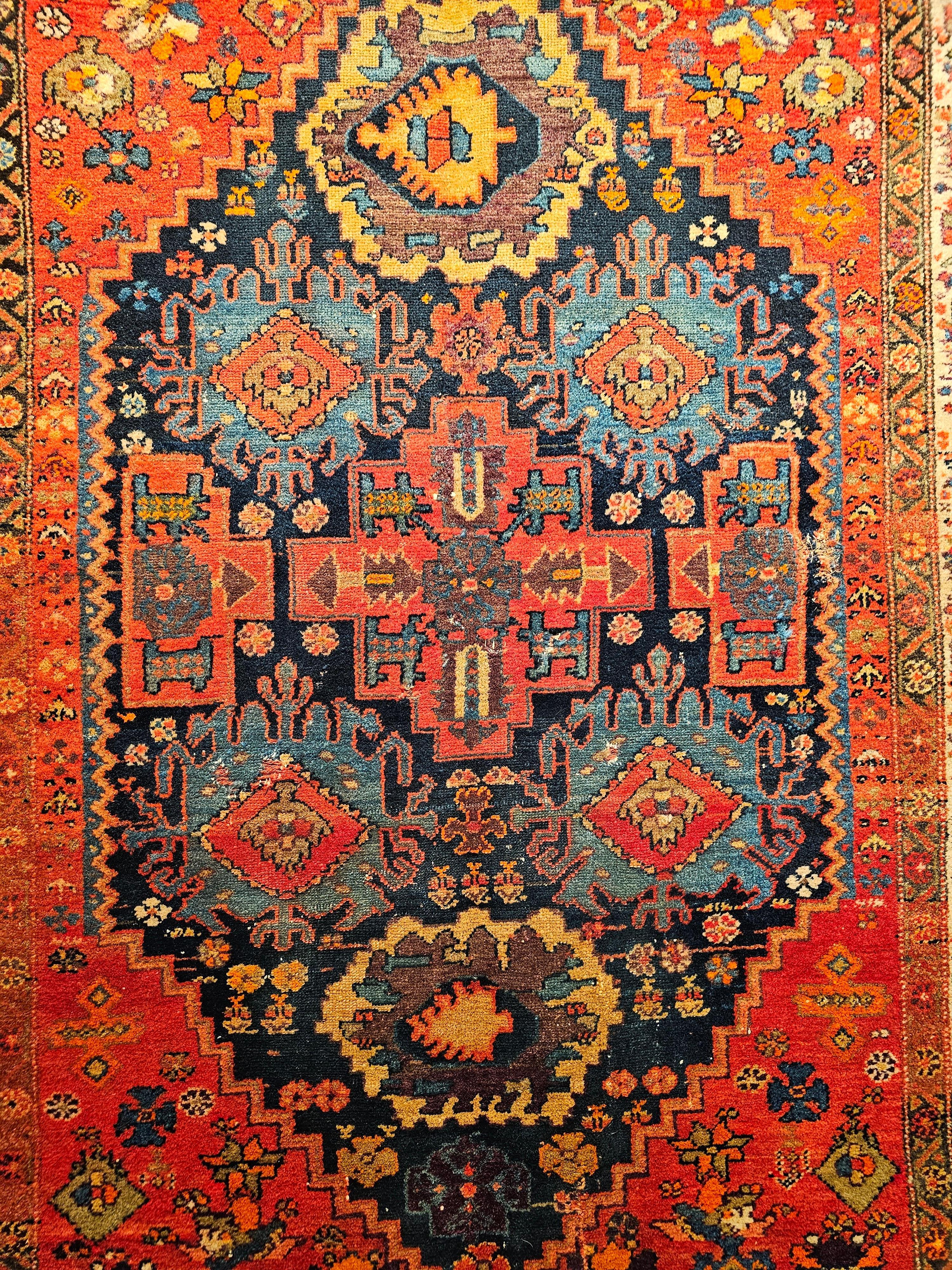 Vintage Persian Malayer Area Rug in Allover Geometric Design in Red, Blue, Ivory In Good Condition For Sale In Barrington, IL
