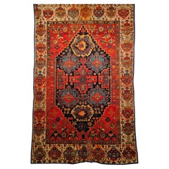 Persischer Malayer-Teppich im geometrischen Design in Rot, Blau, Elfenbein