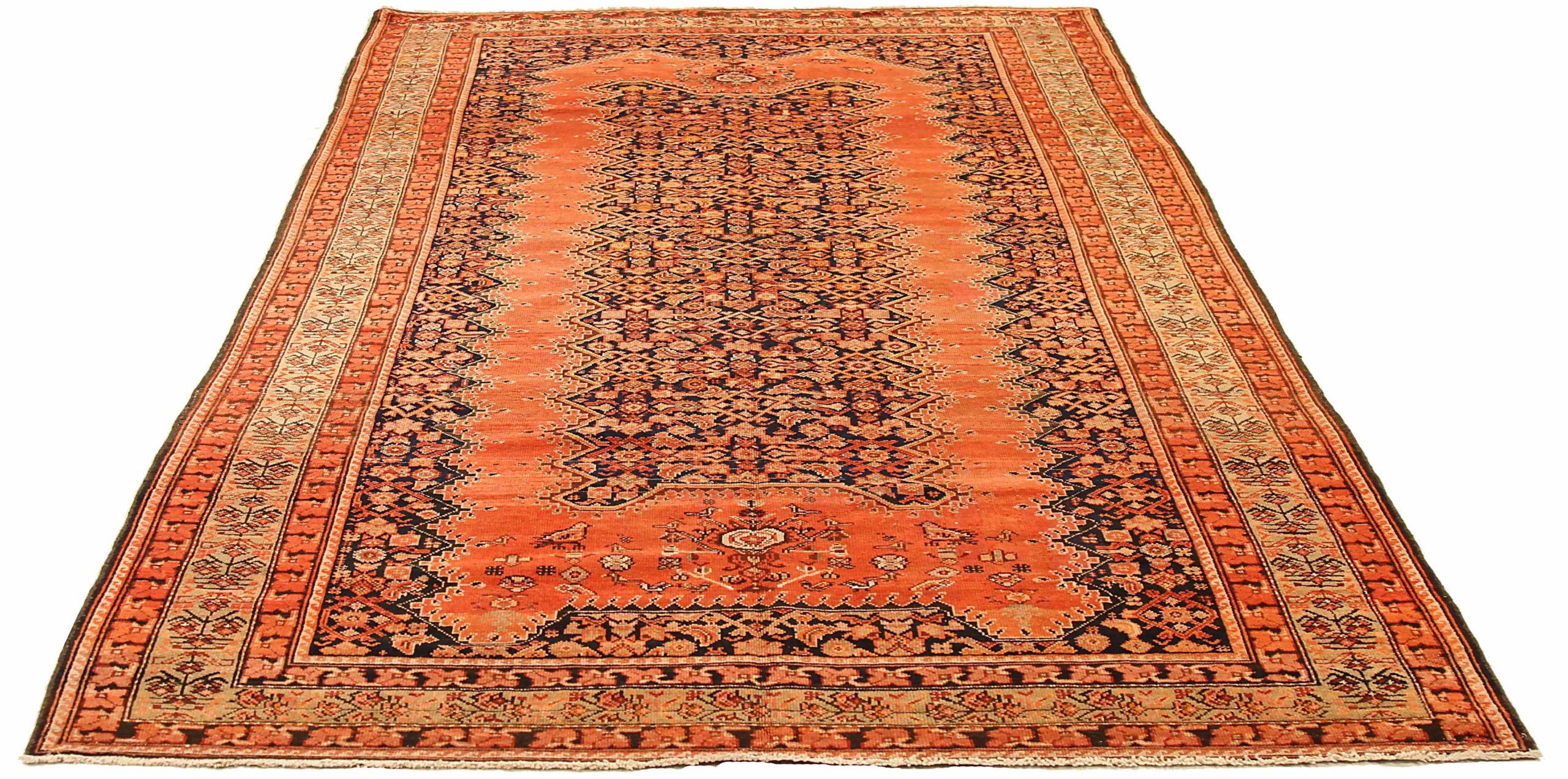 Entdecken Sie die Eleganz des persischen Malayers mit seinen um 1880 gefertigten Teppichen. Dieses exklusive Design aus Wolle und Schwarz-Elfenbein-Orange ist perfekt, um Ihren Raum zu verschönern.