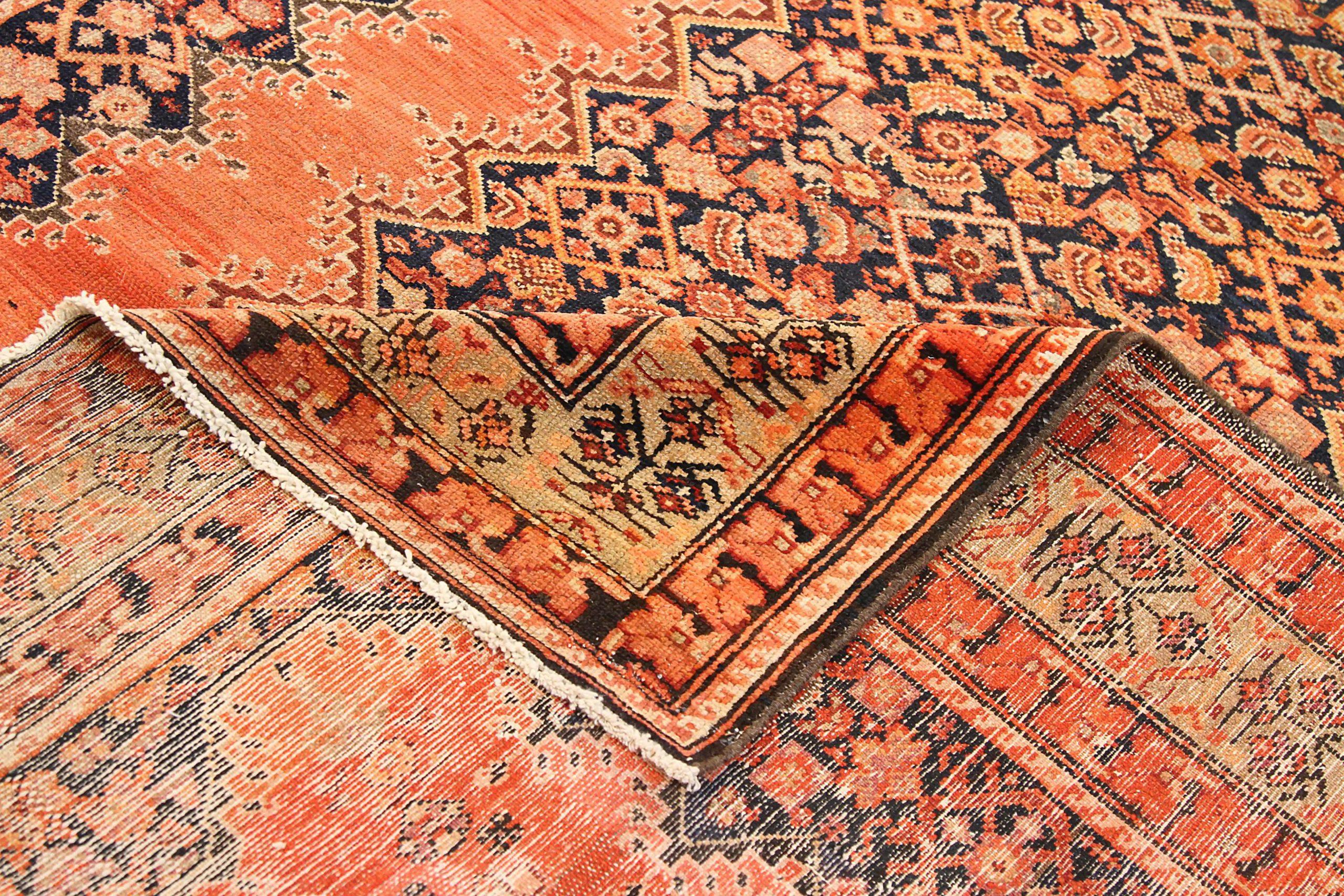 Persische Malayer-Teppiche - Wolle Schwarz Elfenbein Orange 71906 im Zustand „Hervorragend“ im Angebot in Dallas, TX