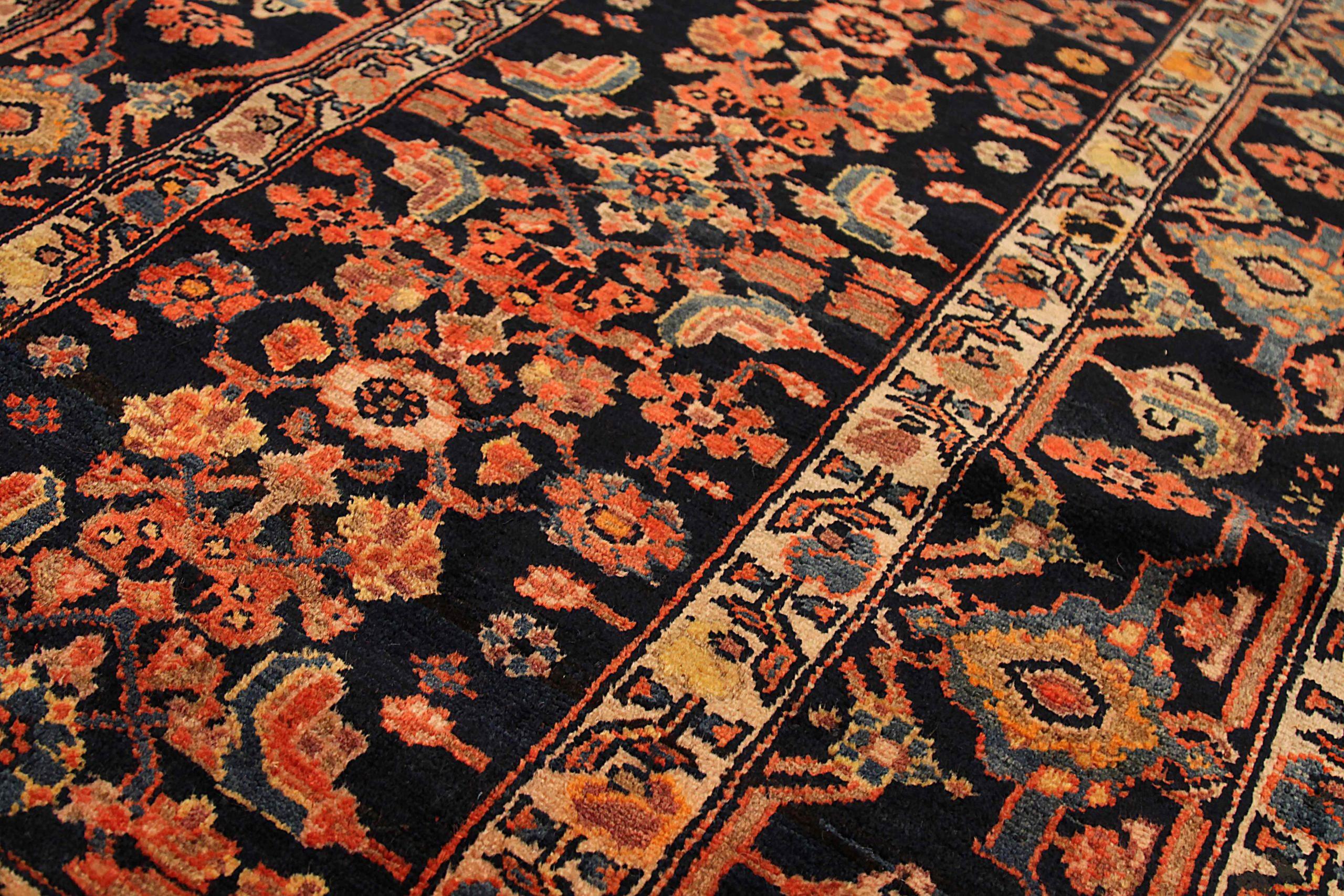 Asiatique Tapis de sol Persan Malayer - Laine Noir Rouge Jaune Design - 91570 en vente