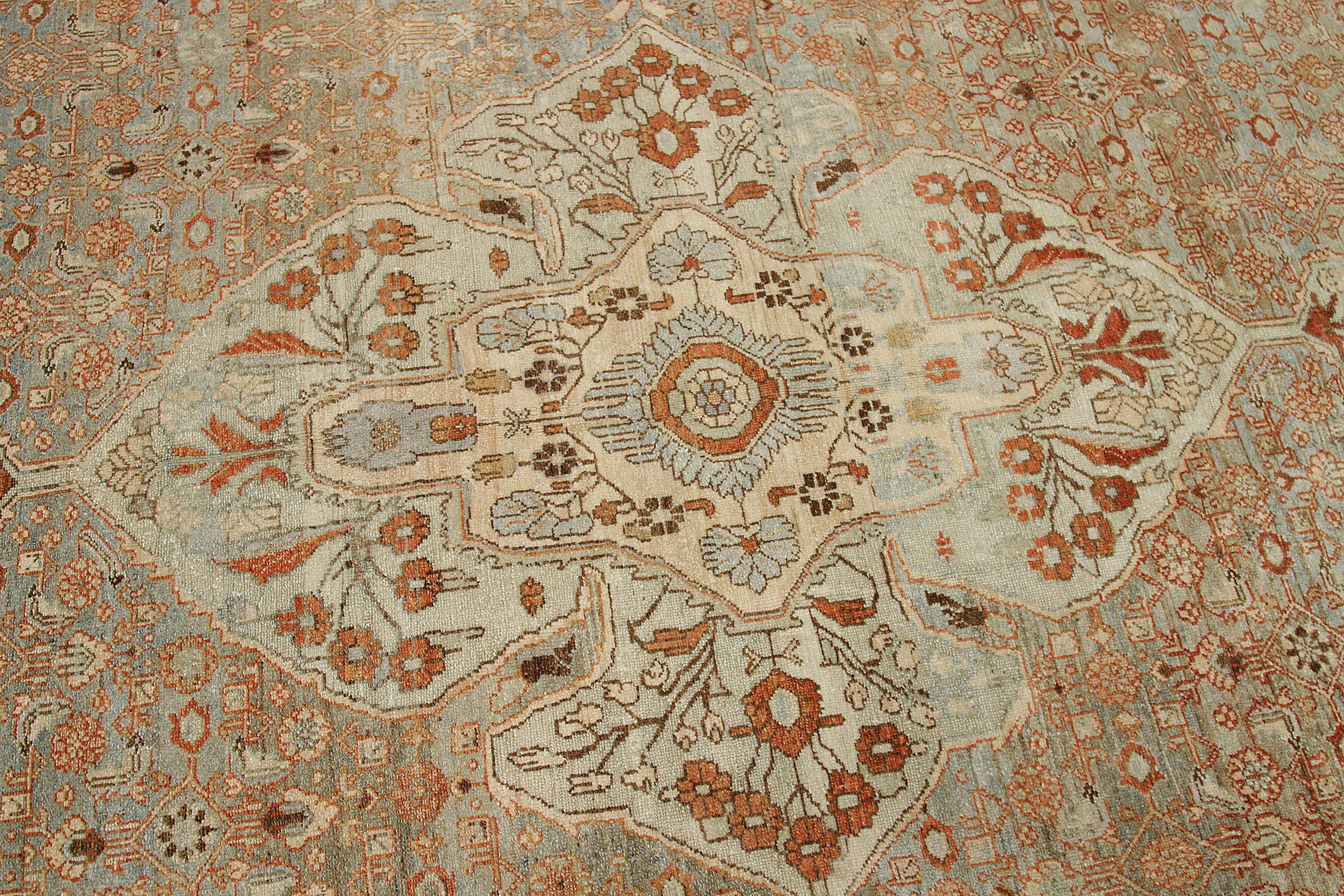 Persische Malayer-Teppiche Circa 1880 - Wolle Blau Elfenbein Rot Design - 92550 (Asiatisch) im Angebot