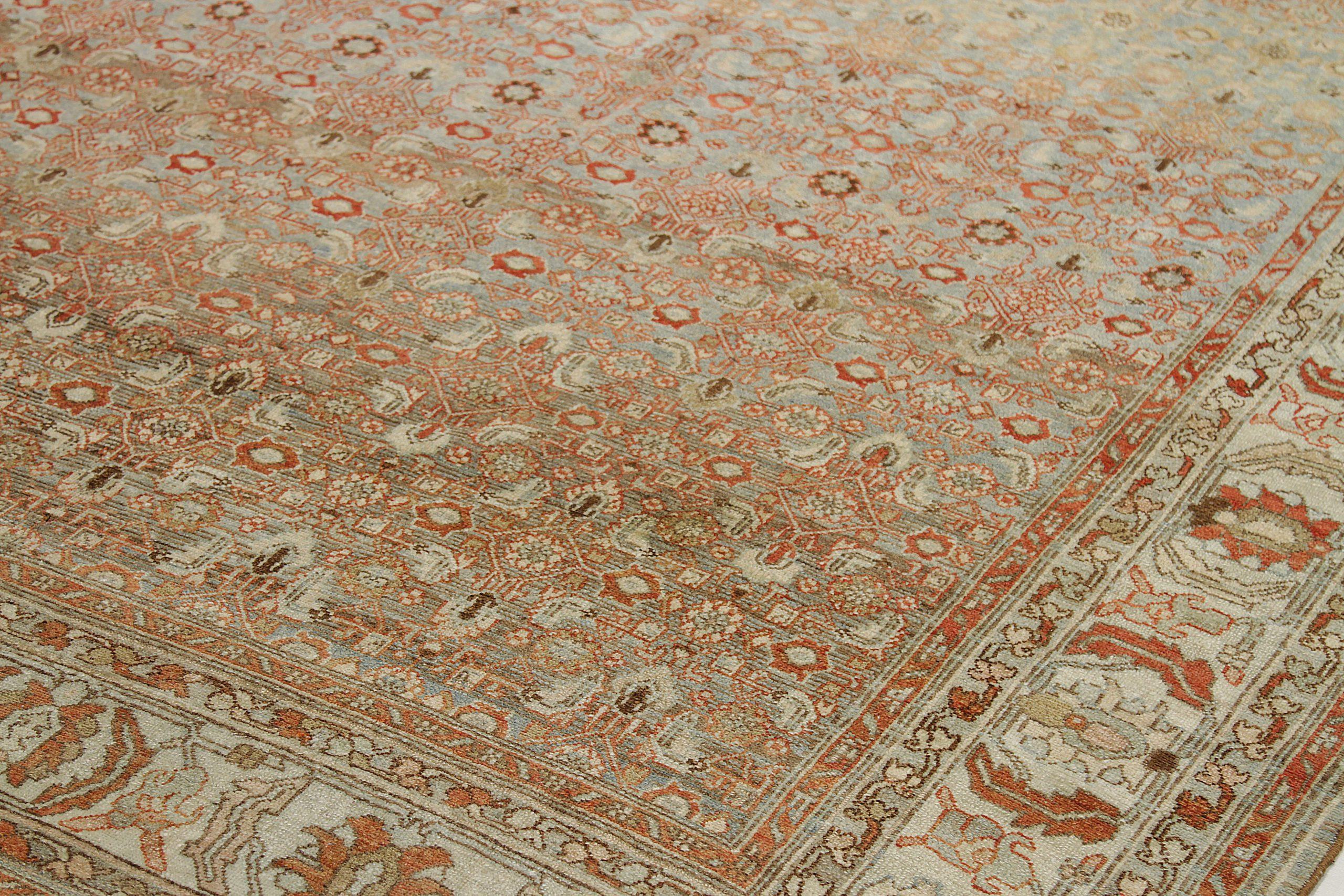 Persische Malayer-Teppiche Circa 1880 - Wolle Blau Elfenbein Rot Design - 92550 (20. Jahrhundert) im Angebot
