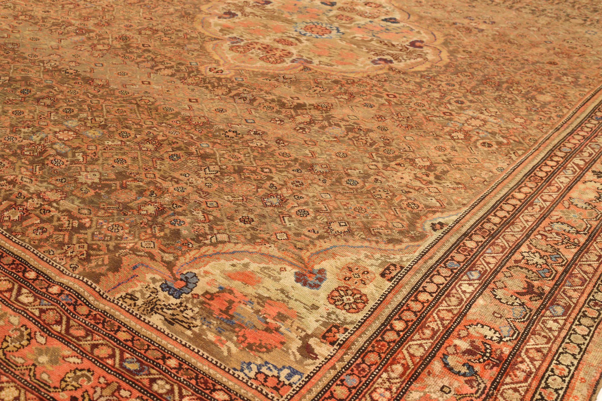 Hand-Knotted Persian Malayer Area Rugs Circa 1880 - Brown Ivory Pink For Sale