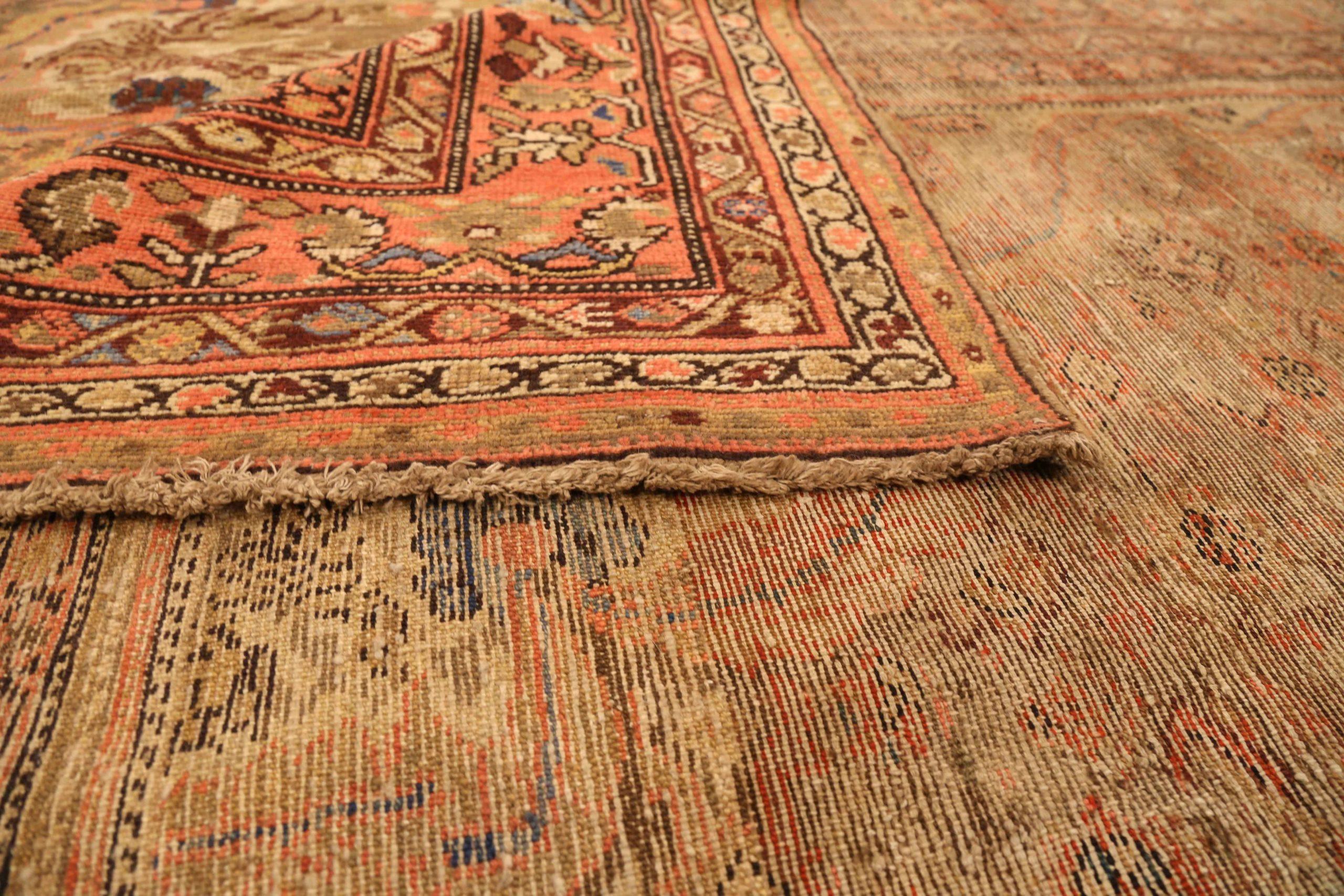 Persian Malayer Area Rugs Circa 1880 - Brown Ivory Pink In Excellent Condition For Sale In Dallas, TX