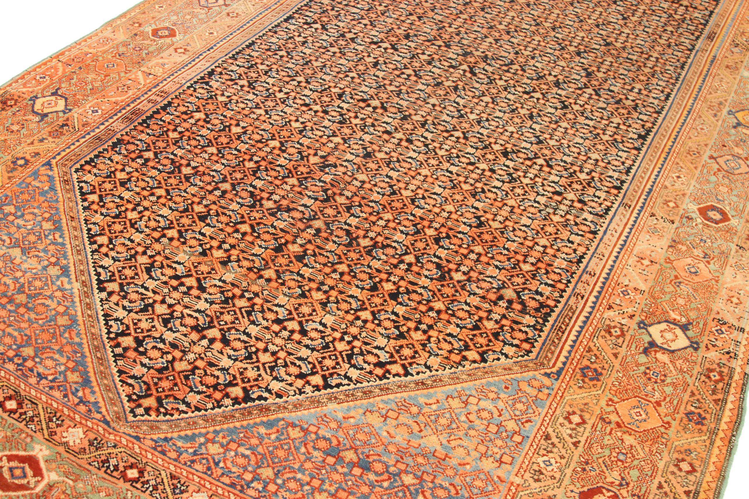 Tappeti persiani Malayer Circa 1880 - Lana Verde Blu Navy Rosso 72114 In condizioni ottime in vendita a Dallas, TX