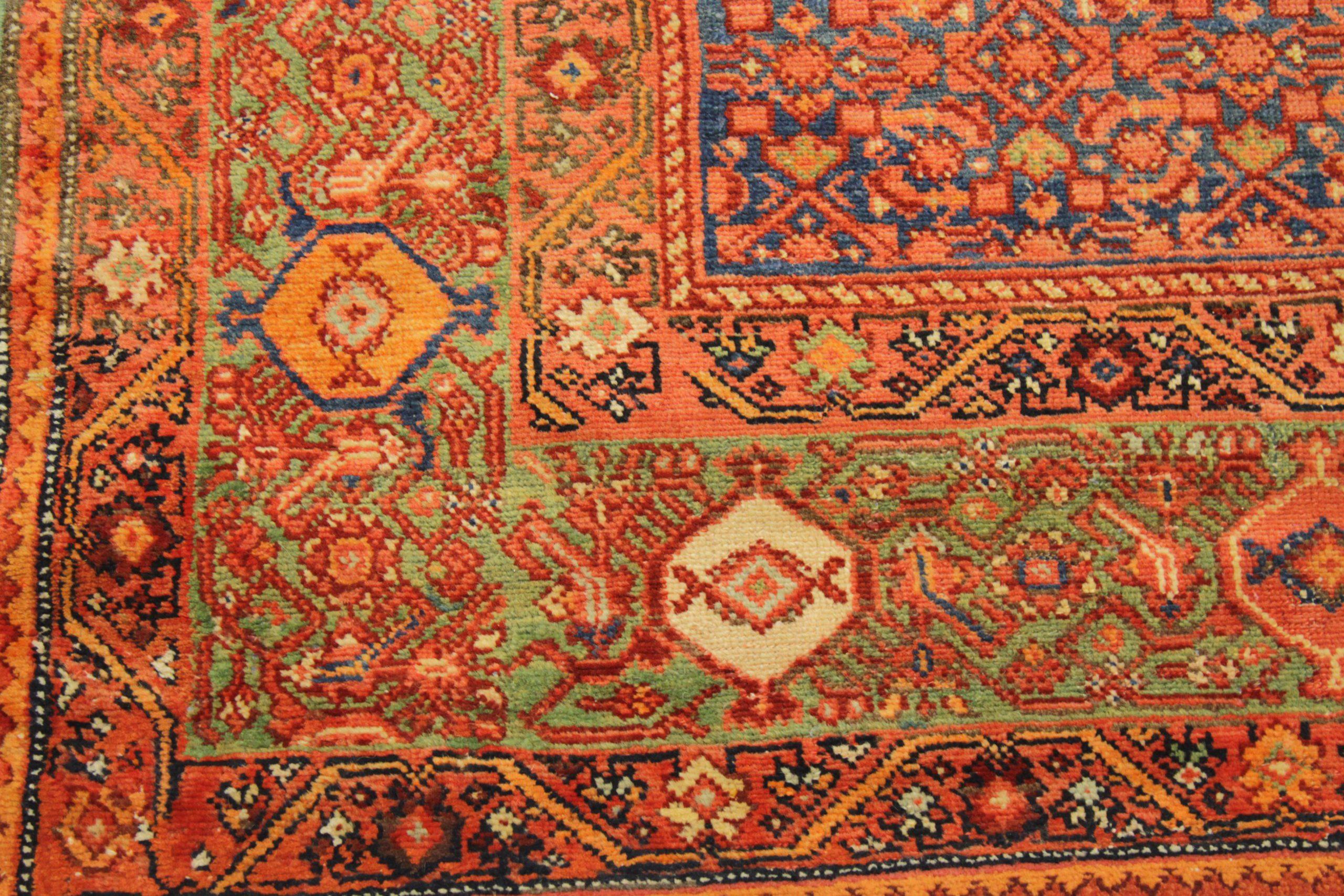 XX secolo Tappeti persiani Malayer Circa 1880 - Lana Verde Blu Navy Rosso 72114 in vendita