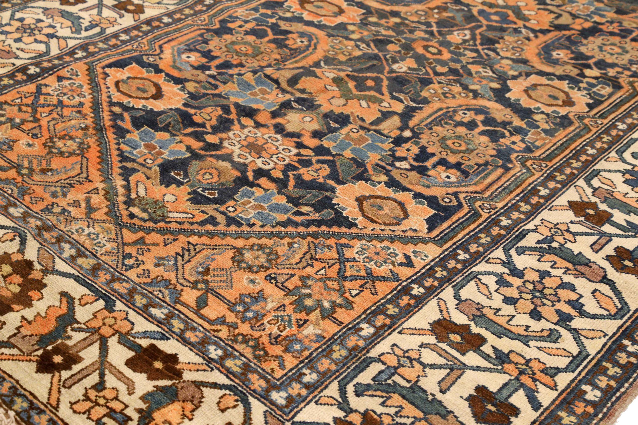 Asian Persian Malayer Area Rugs - Wool Ivory Navy Blue Pink Design - 75403 For Sale