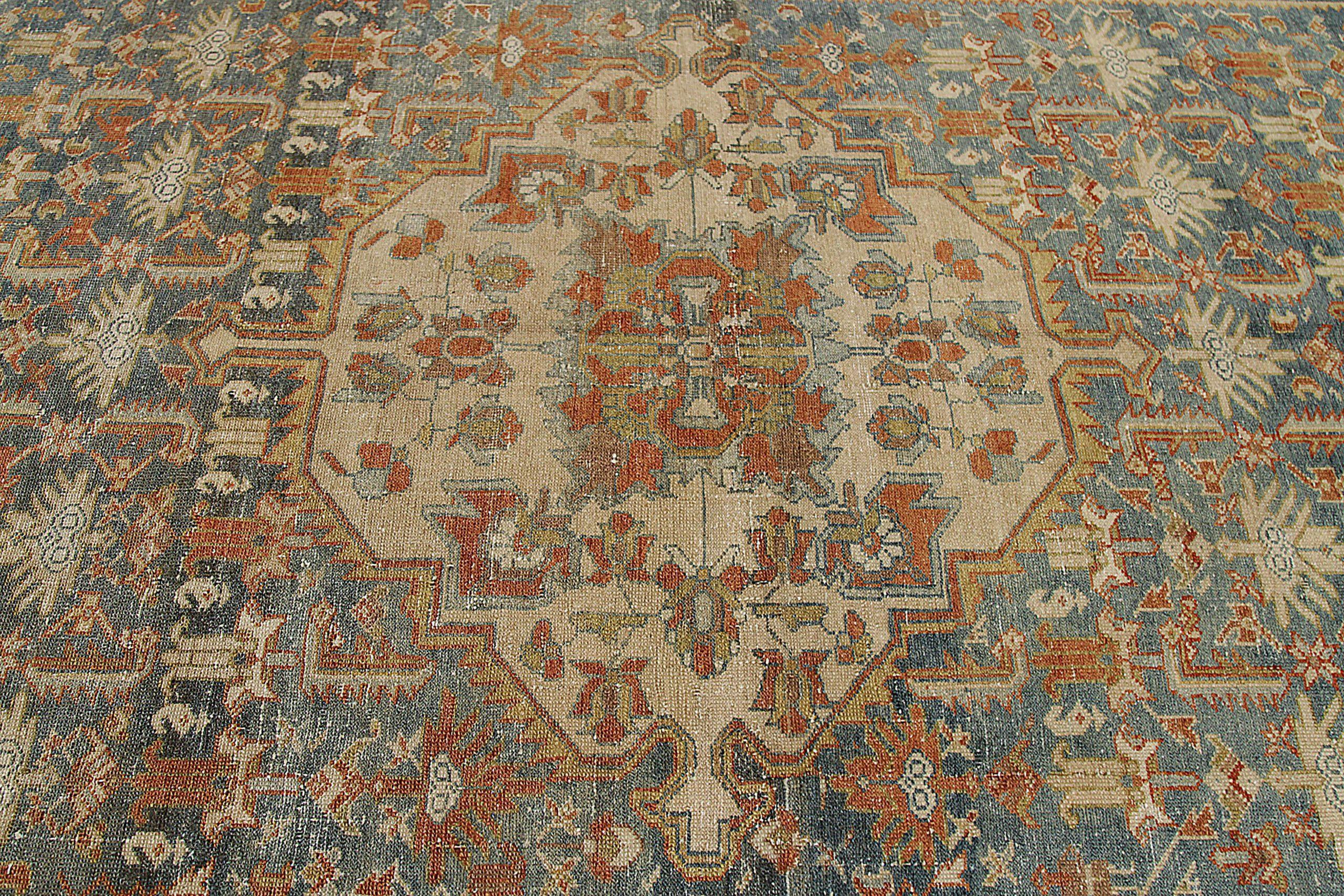 Persische Malayer-Teppiche Circa 1880 - Wolle Elfenbein Marineblau Blau Rot Design - 92552 (Asiatisch) im Angebot