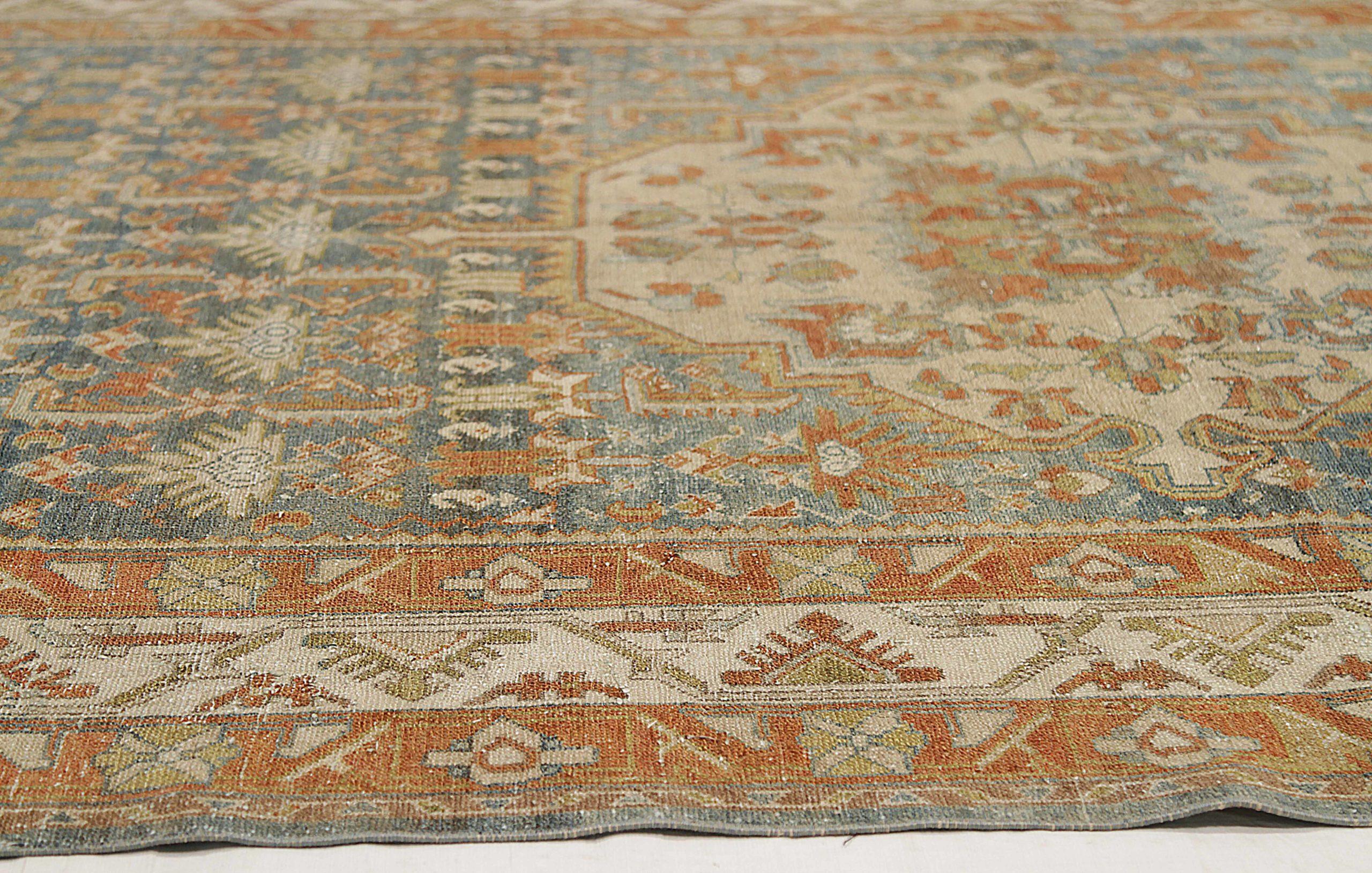 Persische Malayer-Teppiche Circa 1880 - Wolle Elfenbein Marineblau Blau Rot Design - 92552 im Zustand „Hervorragend“ im Angebot in Dallas, TX