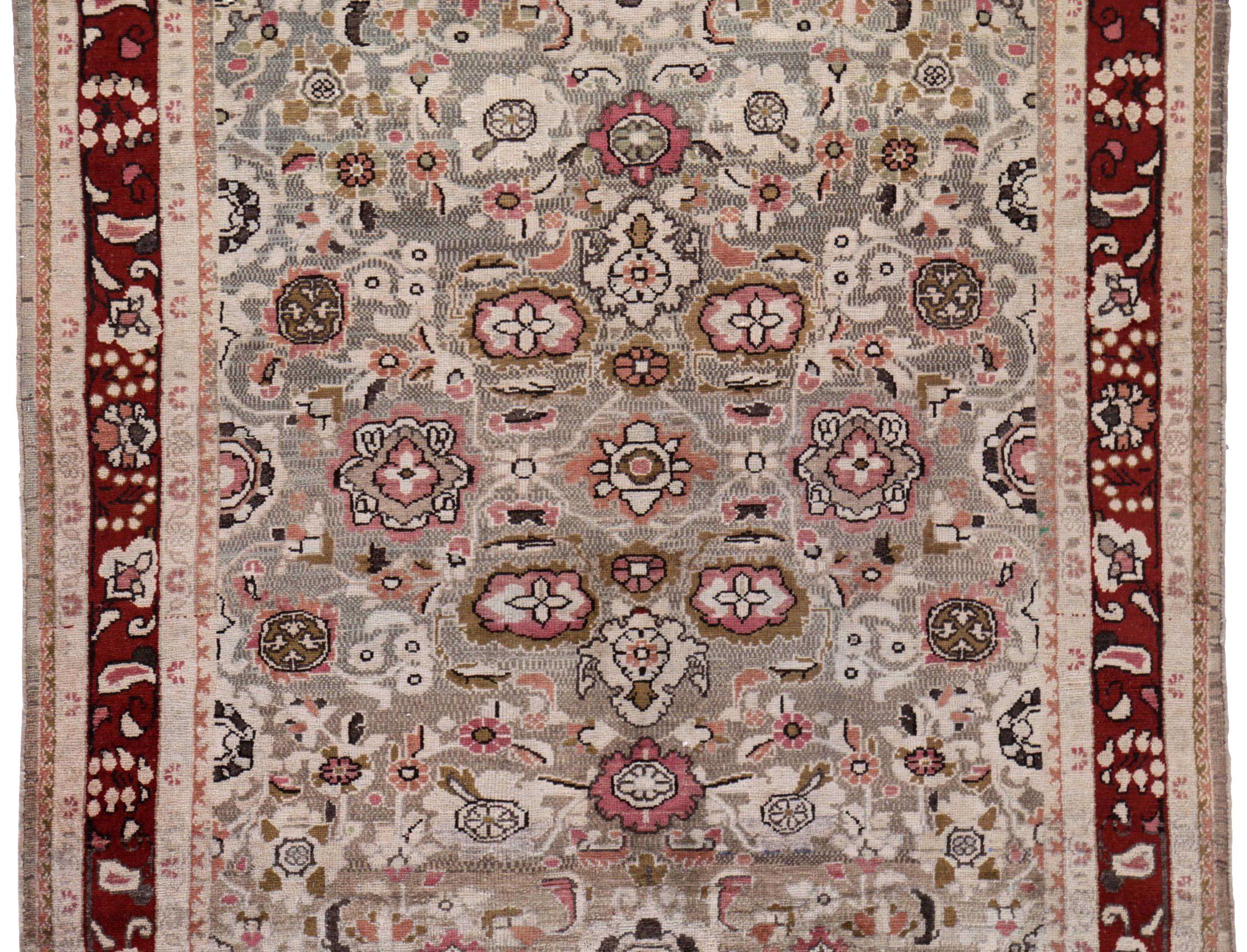 Persische Malayer-Teppiche Circa 1910 - Wolle Grau Elfenbein Rot Design - 91148 (Asiatisch) im Angebot