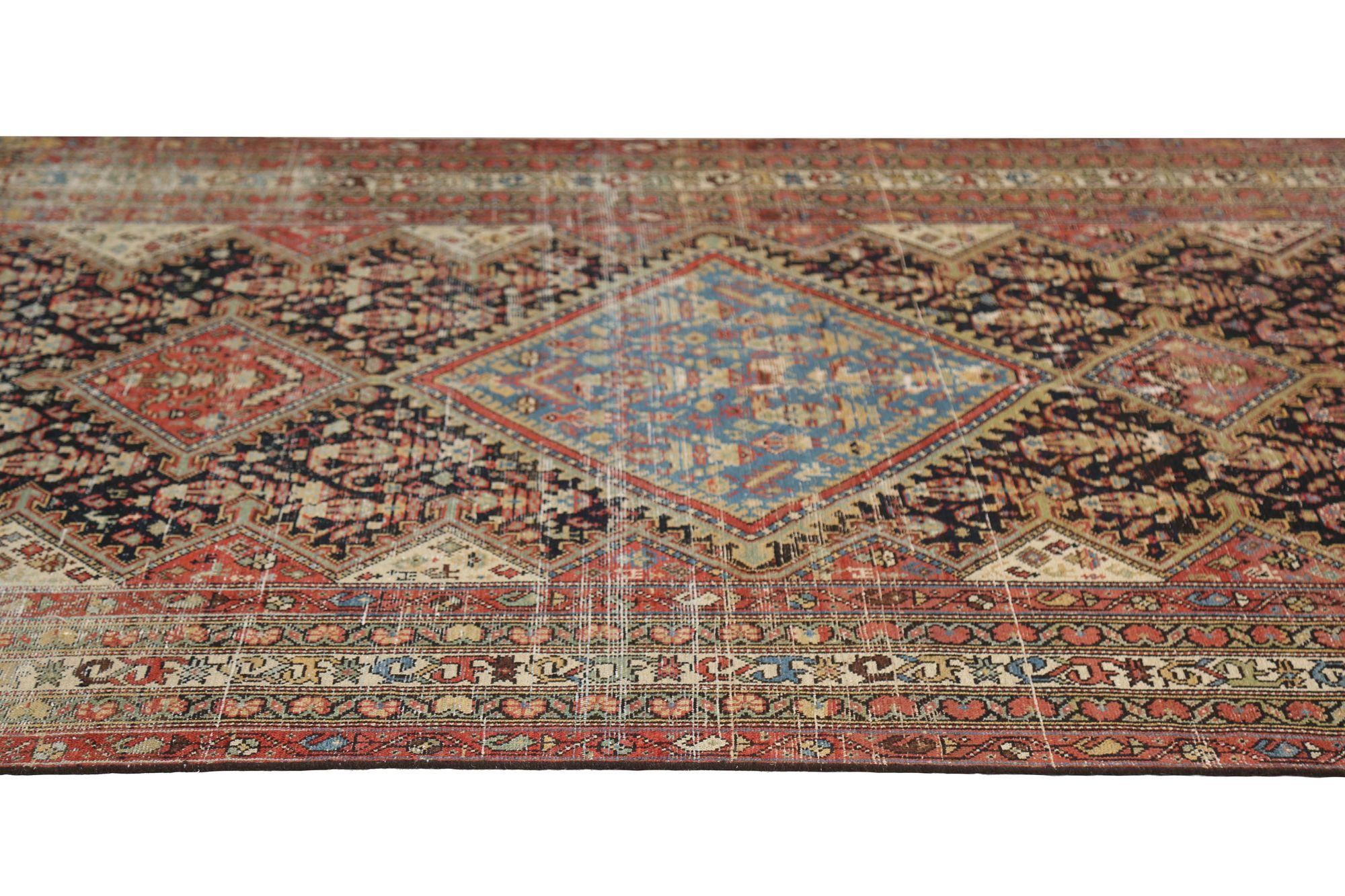 20ième siècle Tapis de sol Persan Malayer - Laine Noir Bleu Rouge Design - 97728 en vente