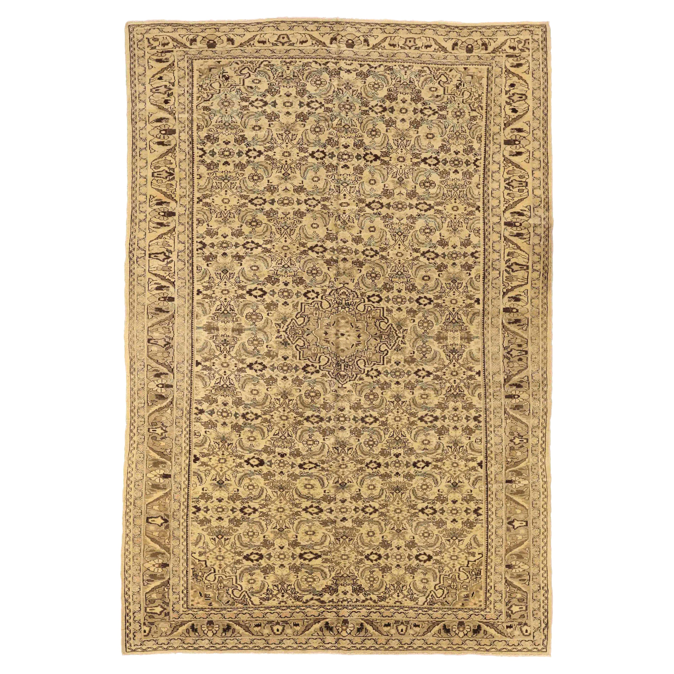 Tapis de sol Persan Malayer - Laine Brown Ivory 73573